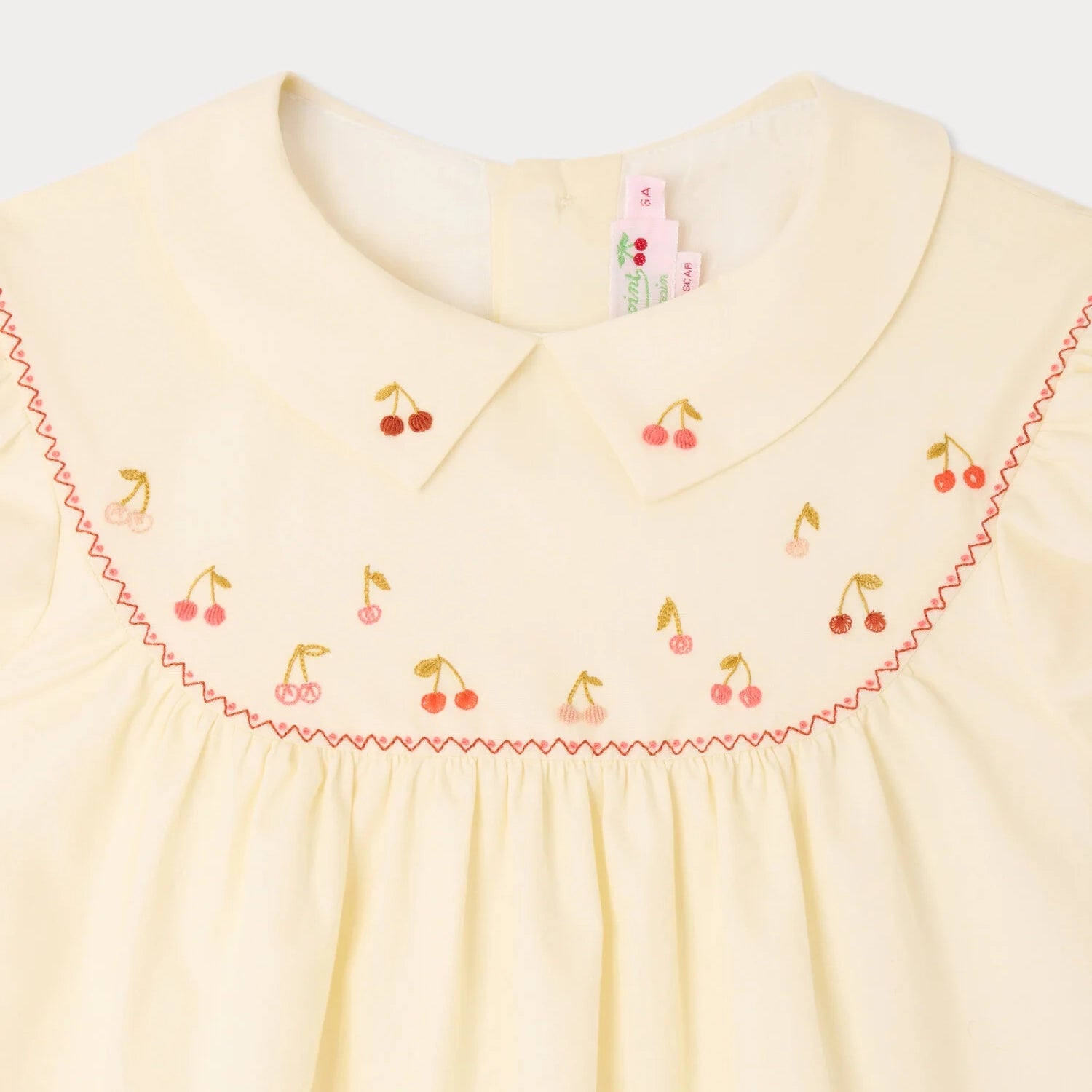 Girls Ivory Cherry Embroidered Cotton Dress