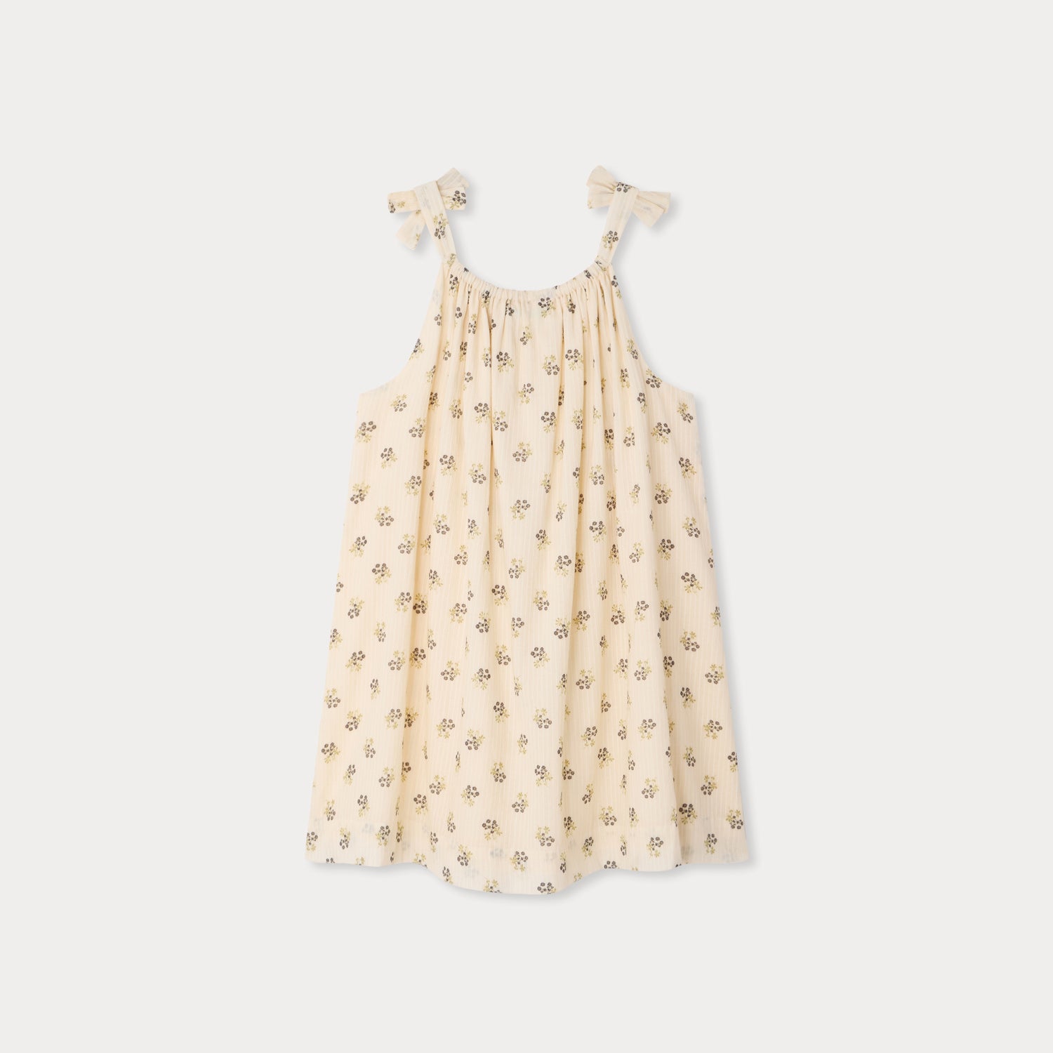 Girls Beige Flower Cotton Dress