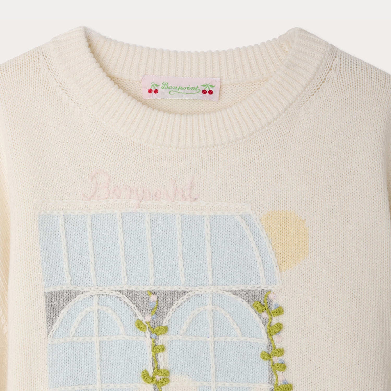 Girls White Jacquard Cotton Sweater
