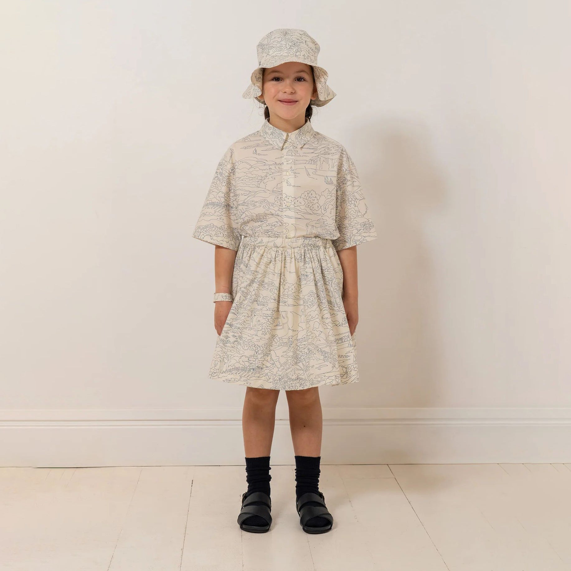 Girls Ivory Printed Cotton Skirt