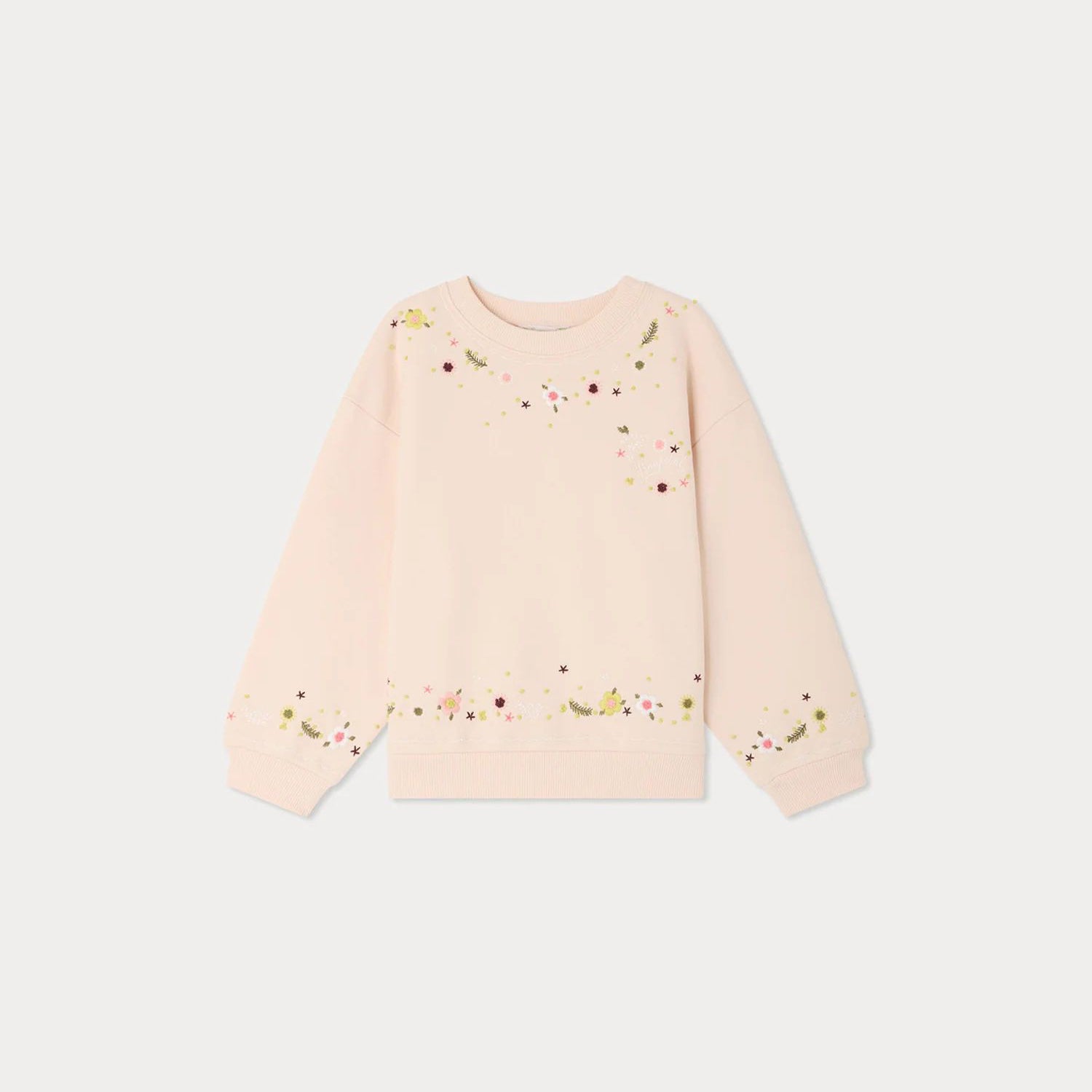 Girls Petal Rose Embroidered Cotton Sweatshirt