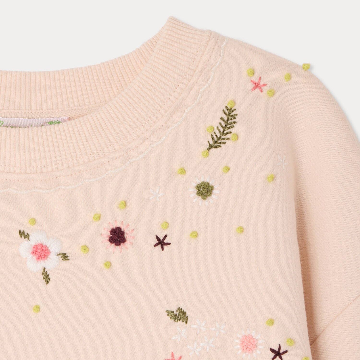 Girls Petal Rose Embroidered Cotton Sweatshirt