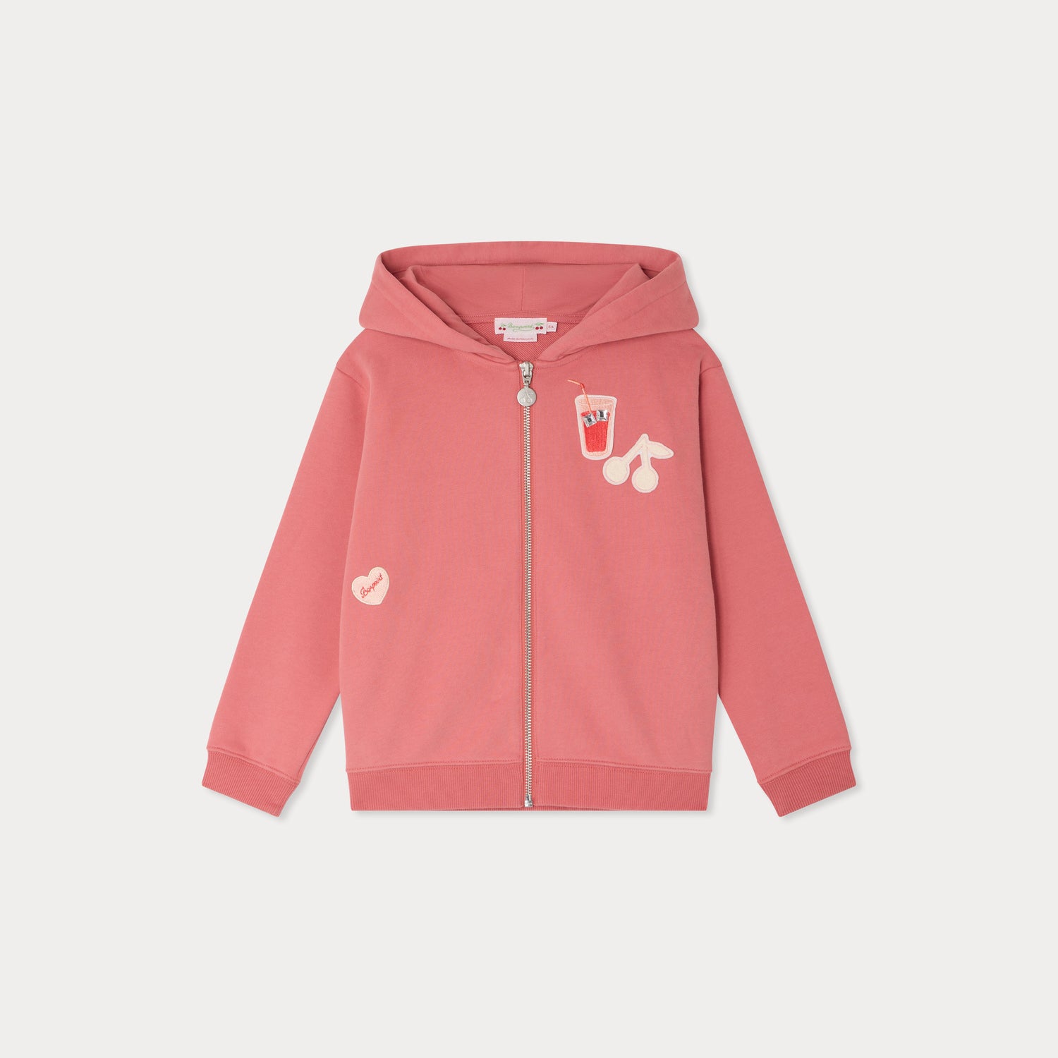 Girls Pink Cotton Zip-Up Top