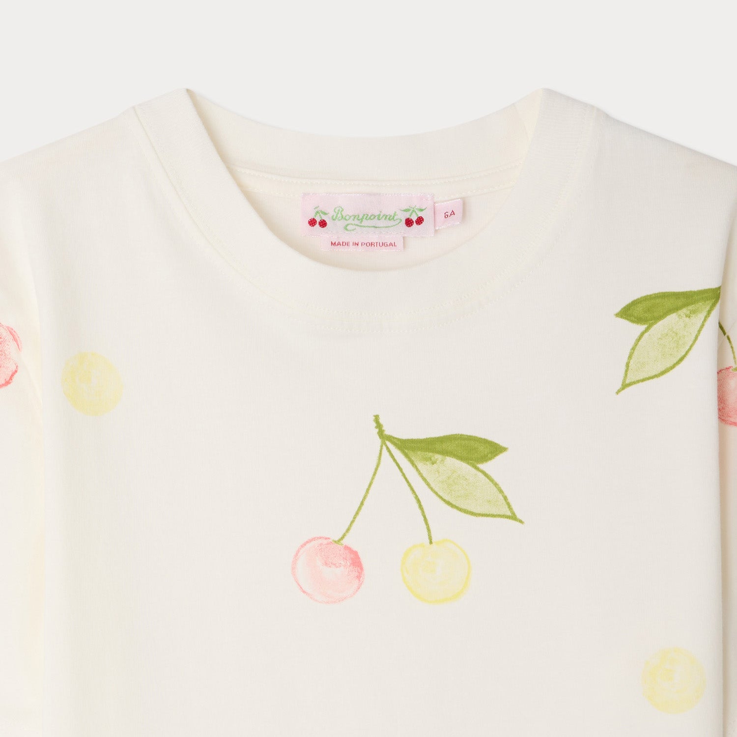 Girls White Cherry Printed Cotton T-Shirt