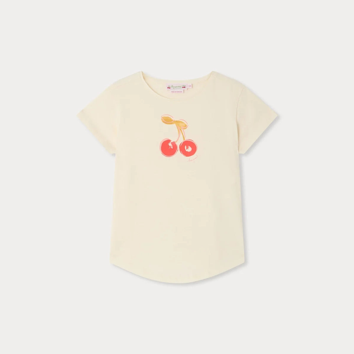 Girls White Cherry Printed Cotton T-Shirt