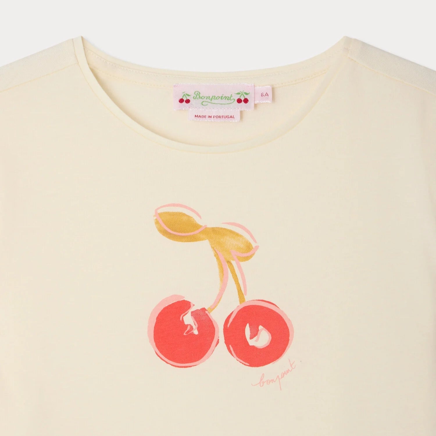 Girls White Cherry Printed Cotton T-Shirt