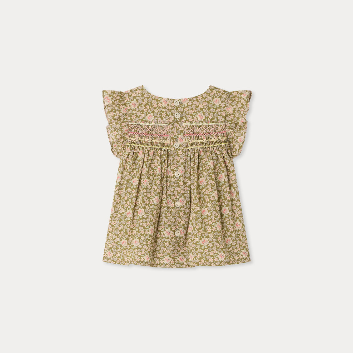 Baby Girls Khaki Green Floral Cotton Blouse