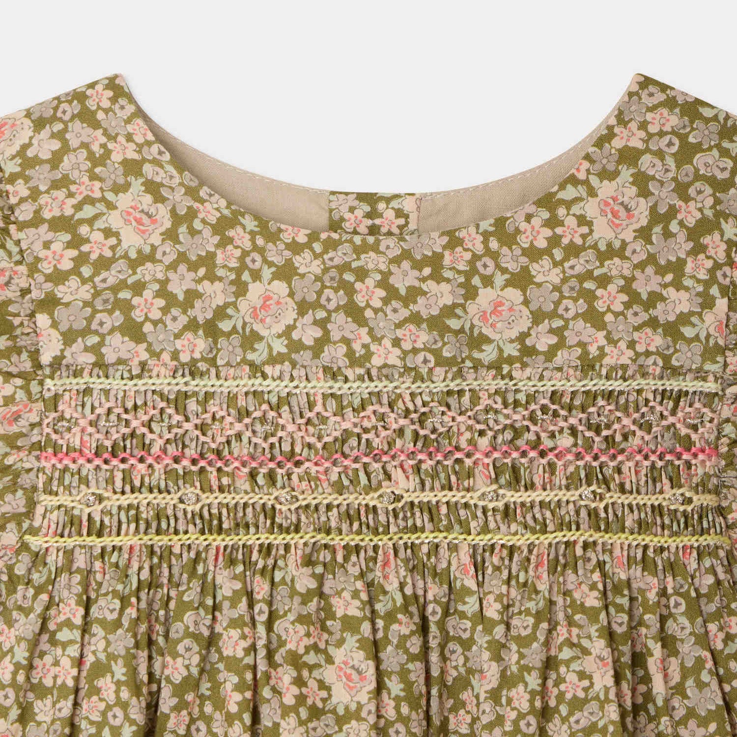 Baby Girls Khaki Green Floral Cotton Blouse