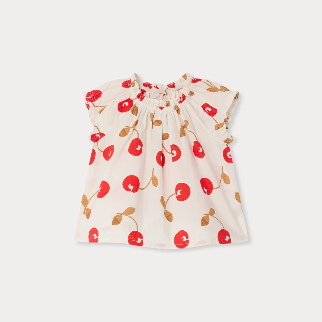 Baby Girls Red Cherry Printed Cotton Blouse