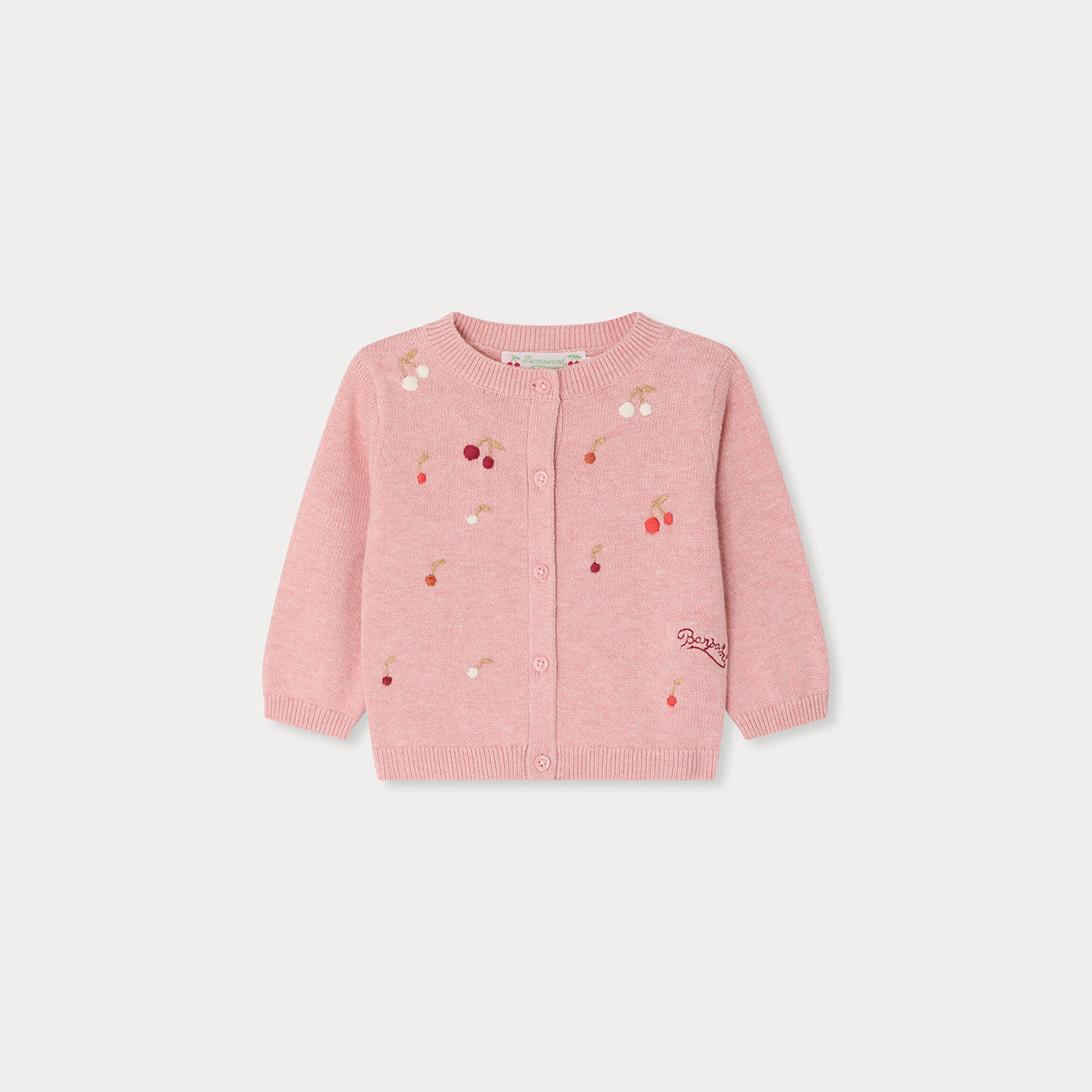 Baby Girls Light Pink Cherry Embroidered Cotton Cardigan
