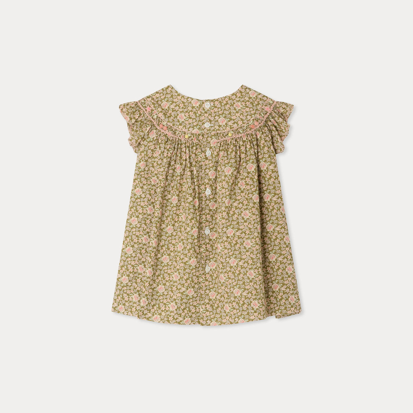 Baby Girls Khaki Green Floral Cotton Dress