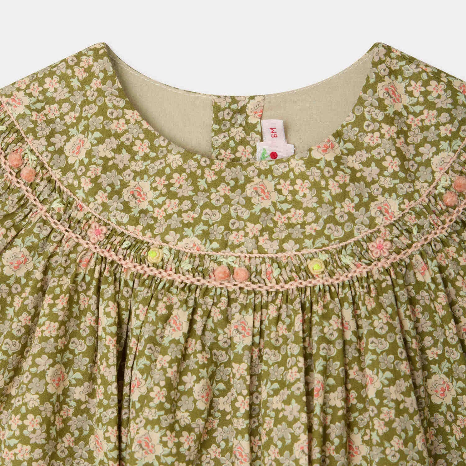 Baby Girls Khaki Green Floral Cotton Dress