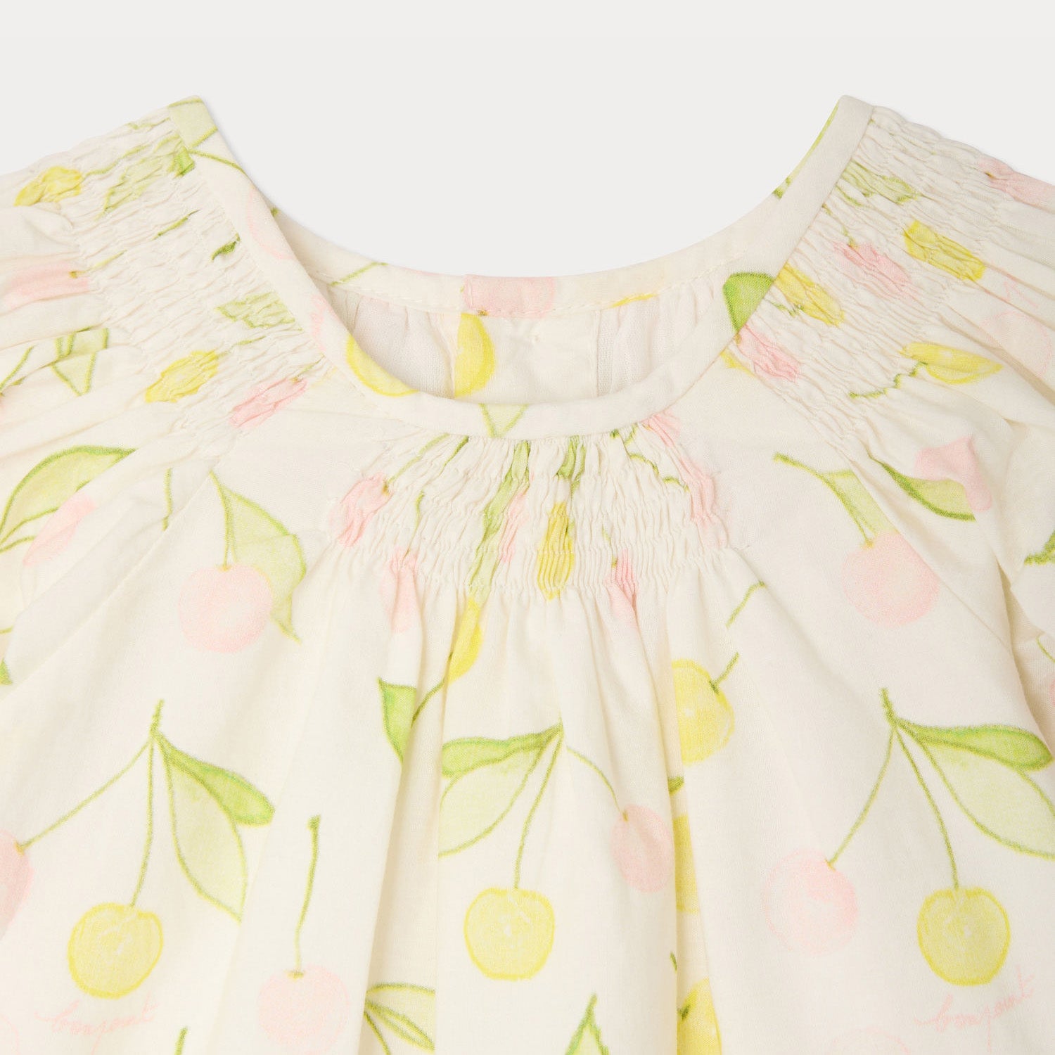 Baby Girls Beige Cherry Printed Cotton Dress