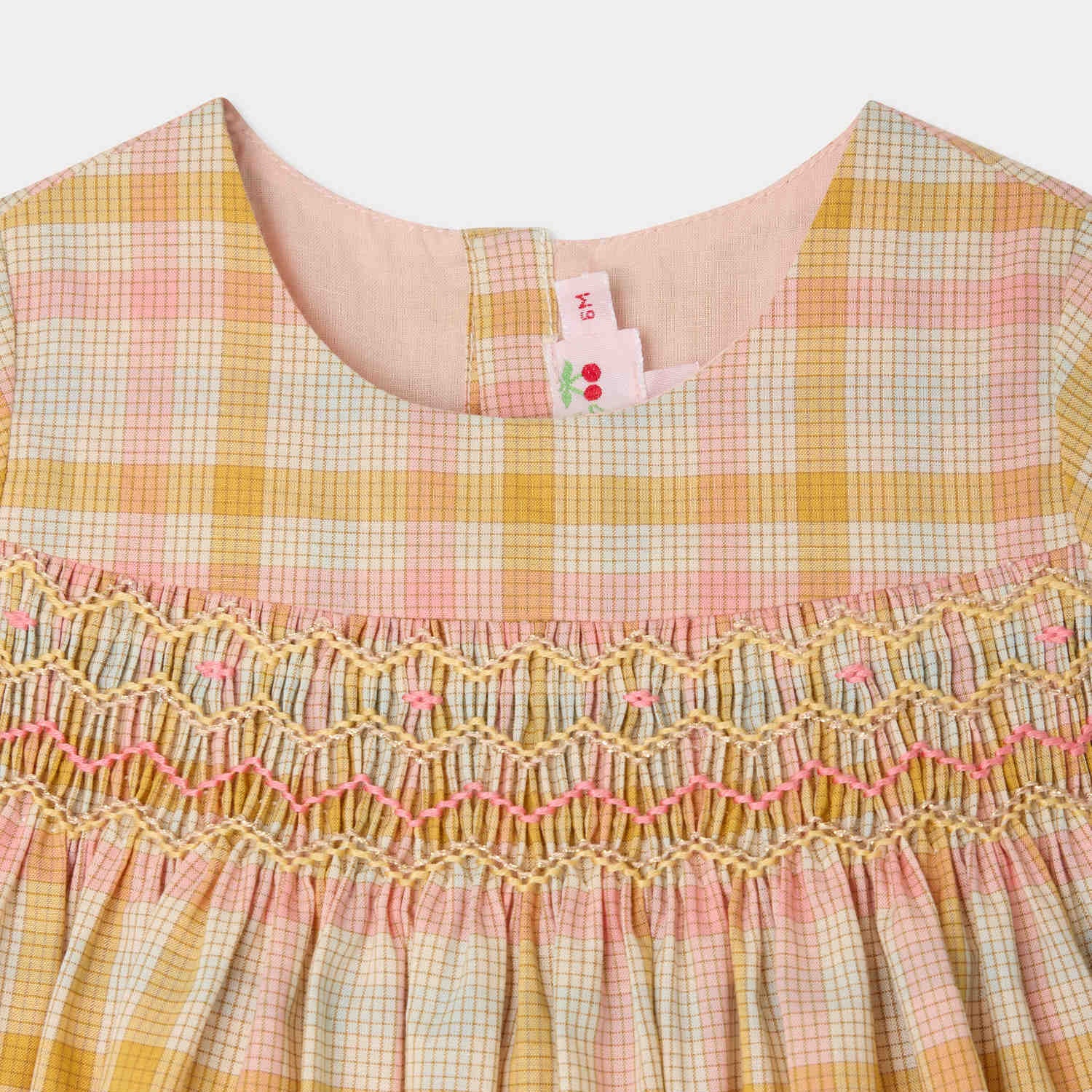 Baby Girls Pink & Yellow Check Cotton Dress