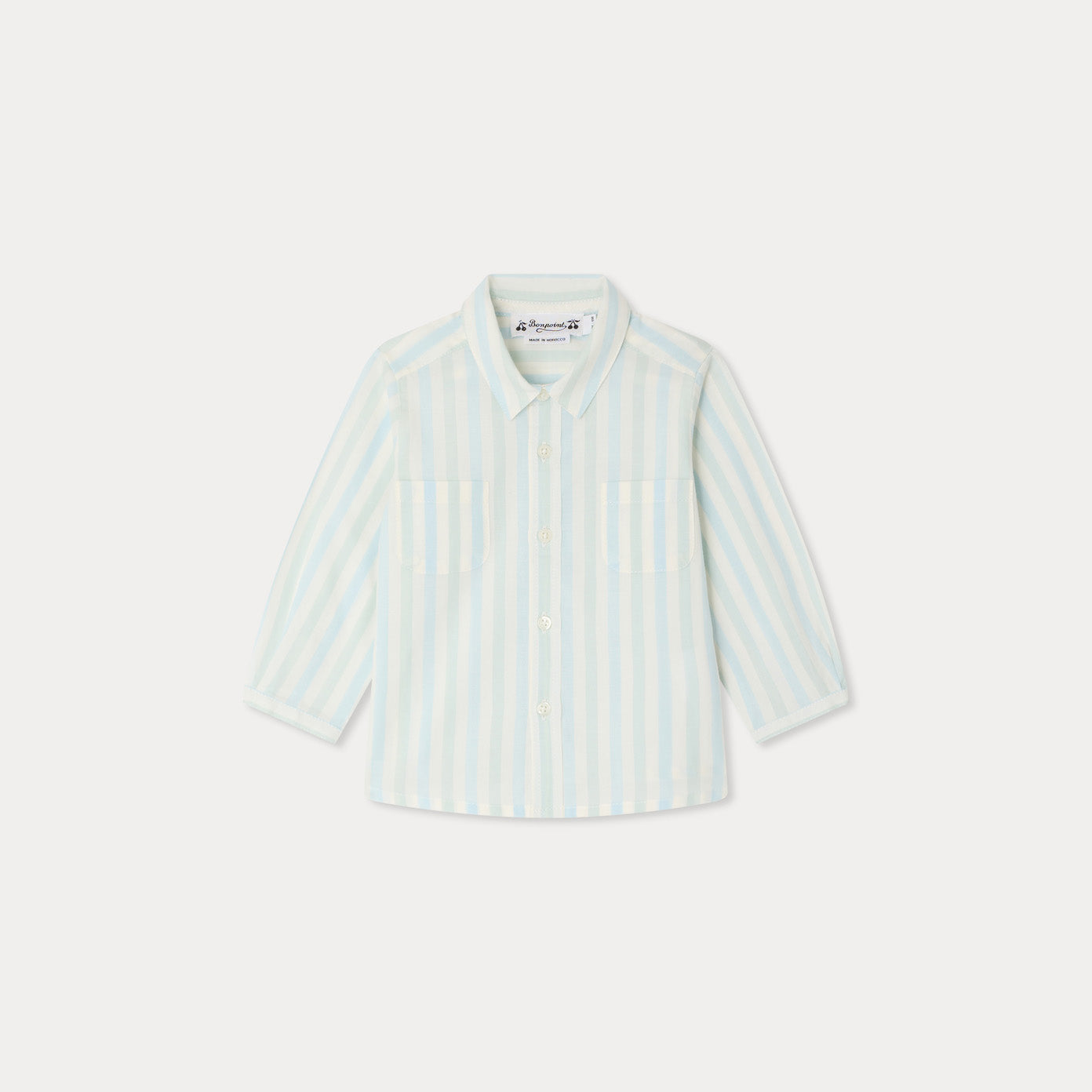Baby Boys Blue & Green Stripes Cotton Shirt