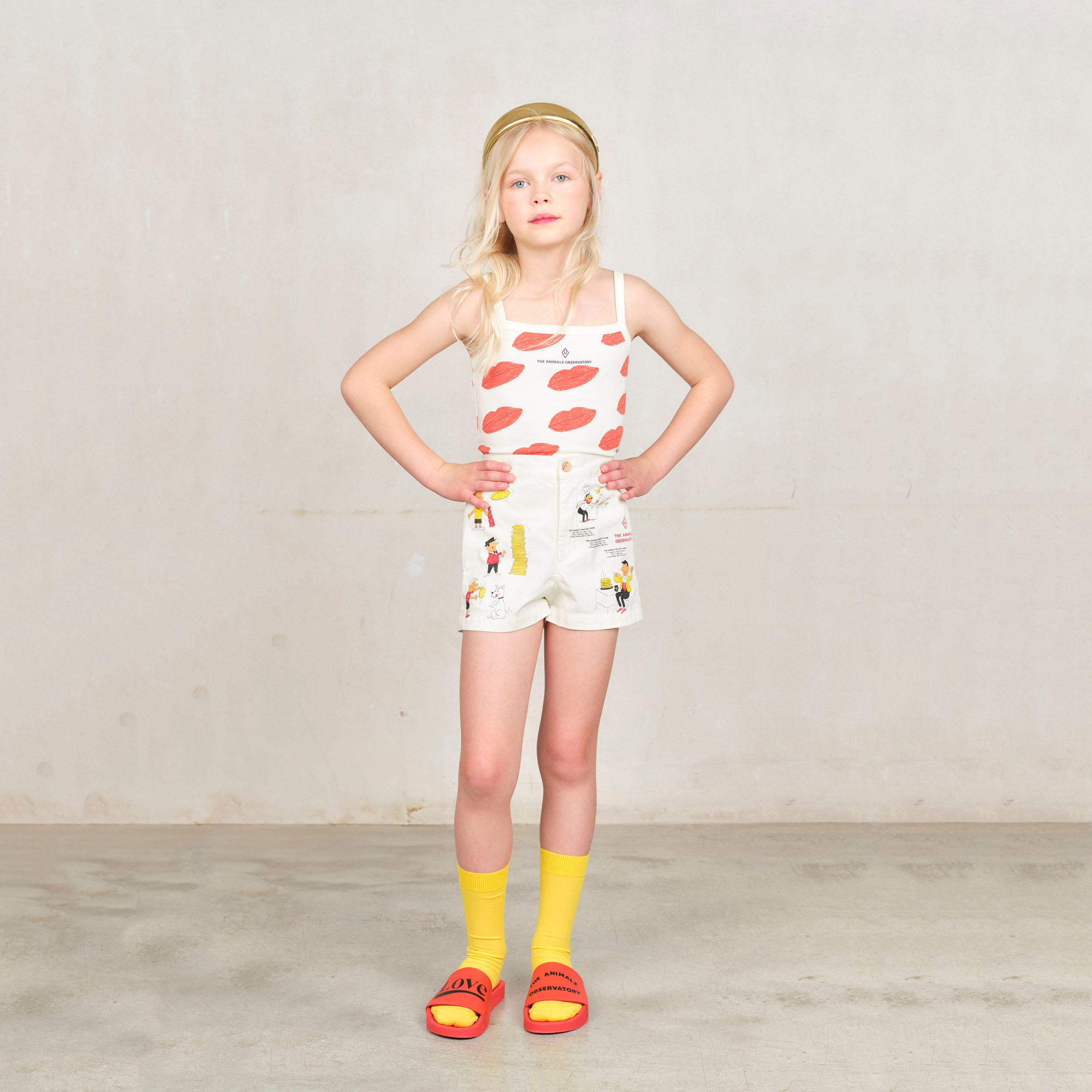 Girls White Printed Cotton Shorts