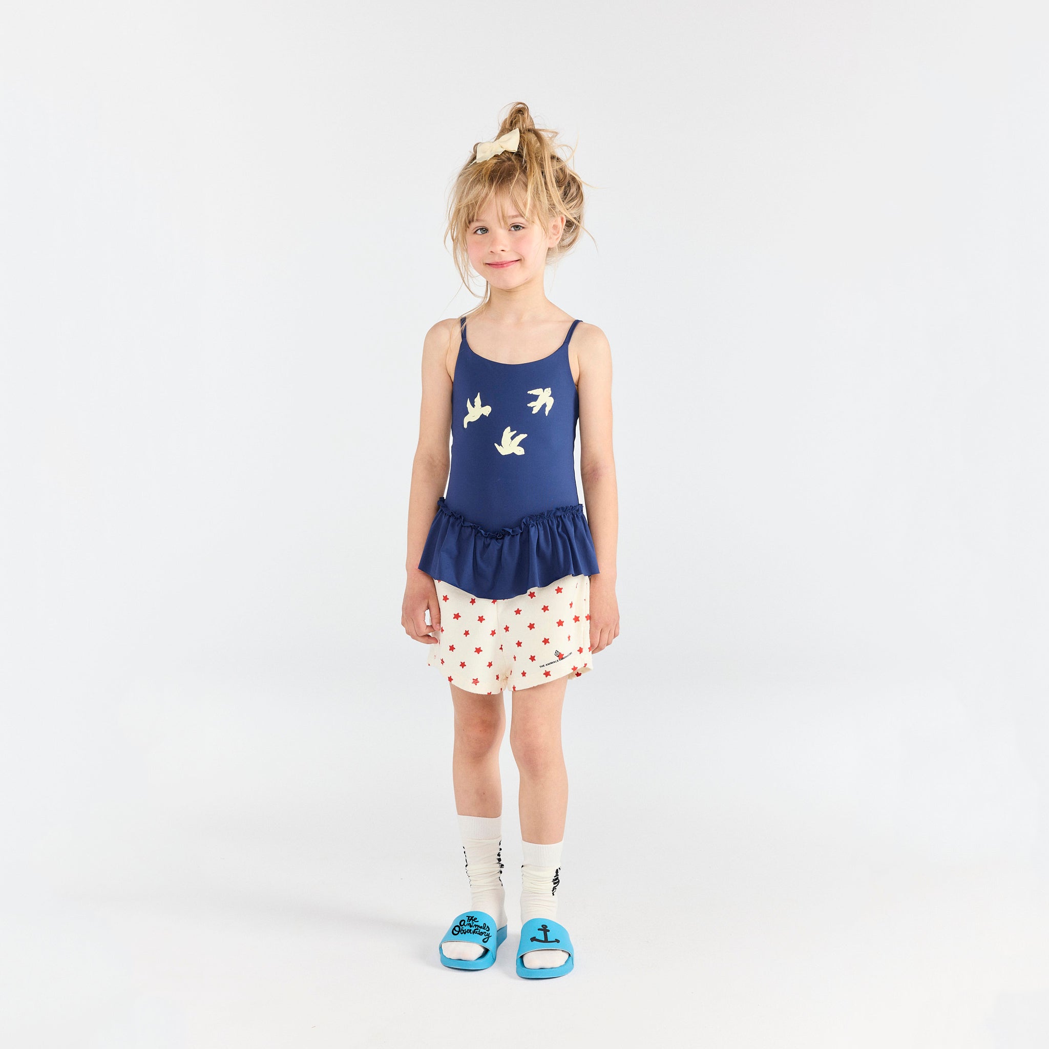 Boys & Girls White Stars Cotton Shorts