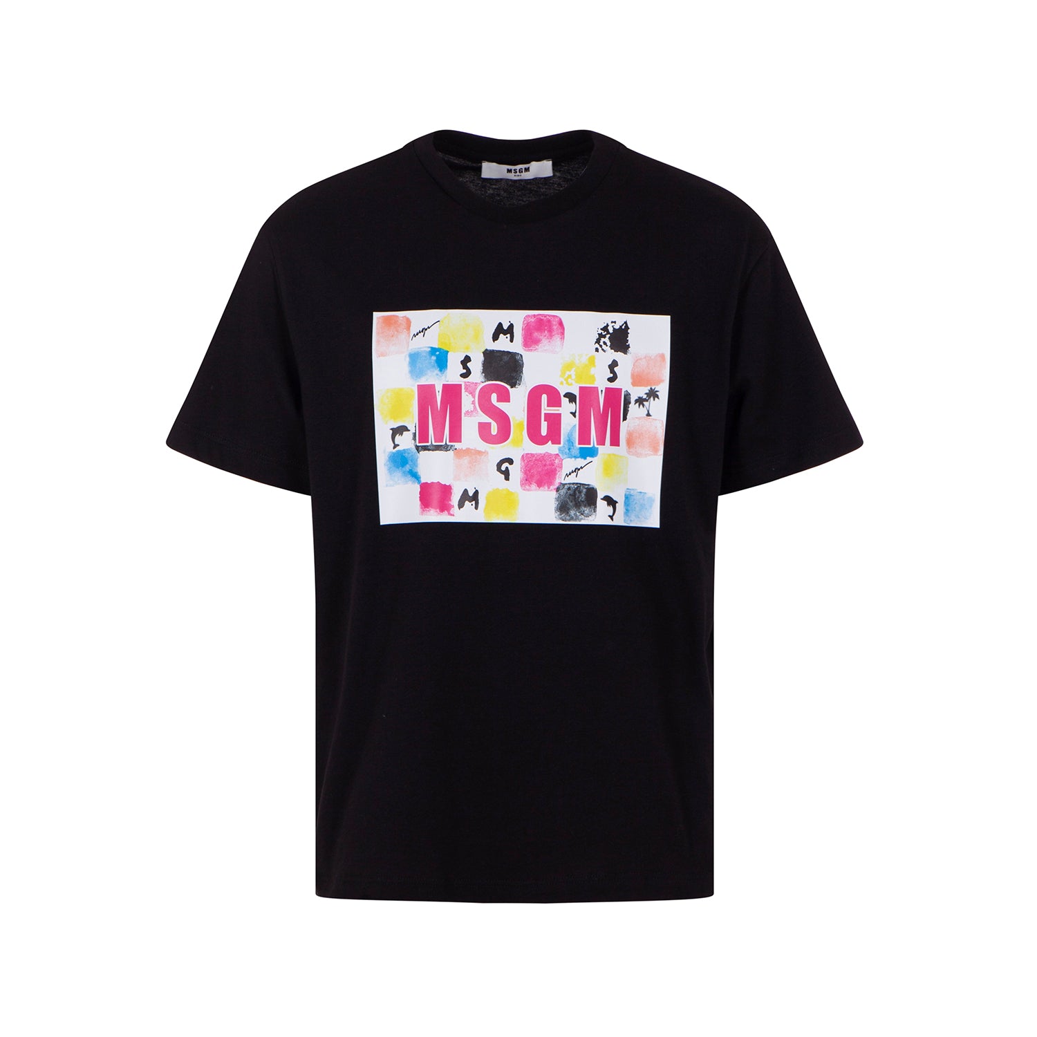 Boys & Girls Black Printed Cotton T-Shirt