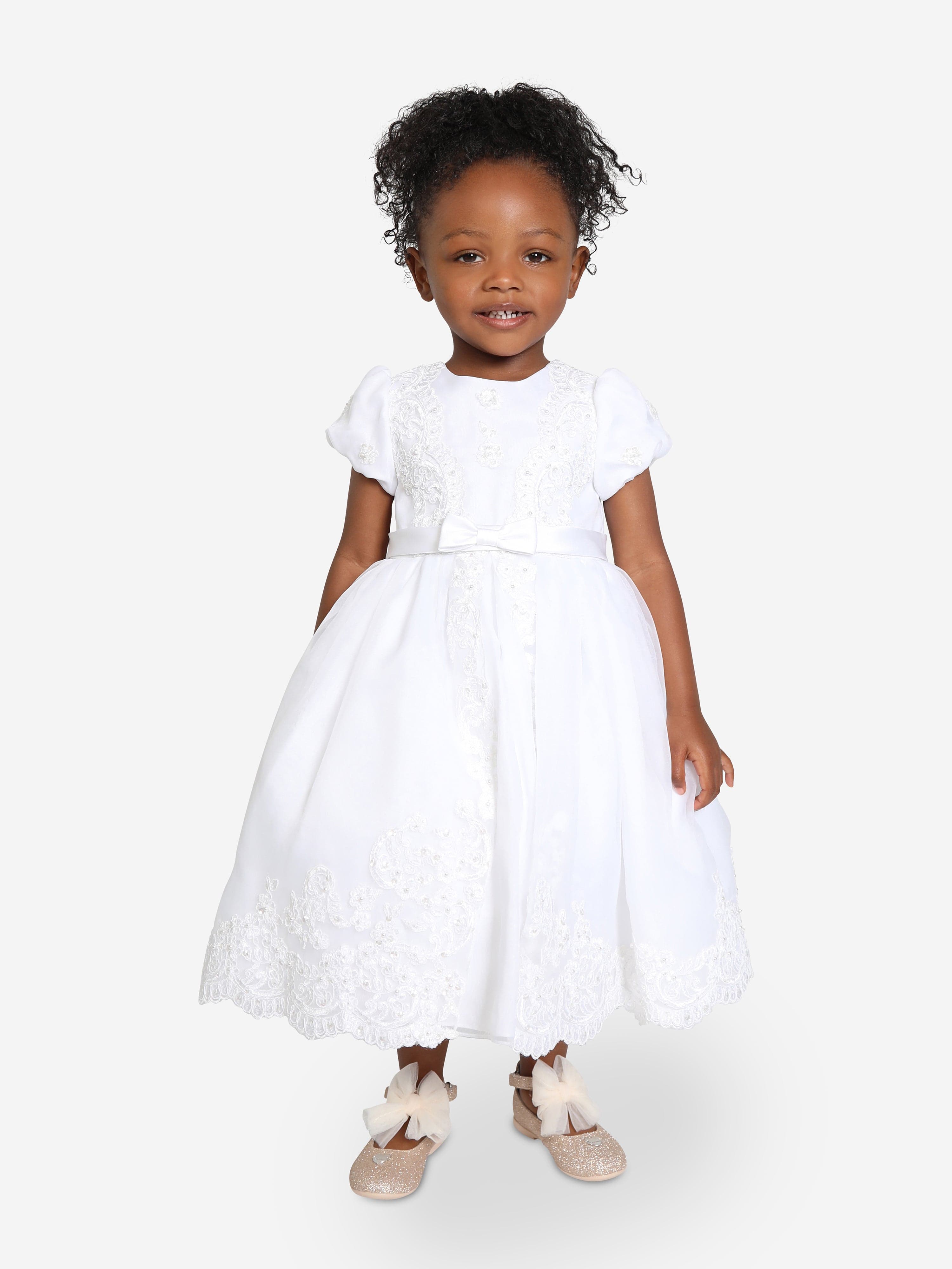 Sarah Louise Girls Ceremonial Ballerina Length Dress in White
