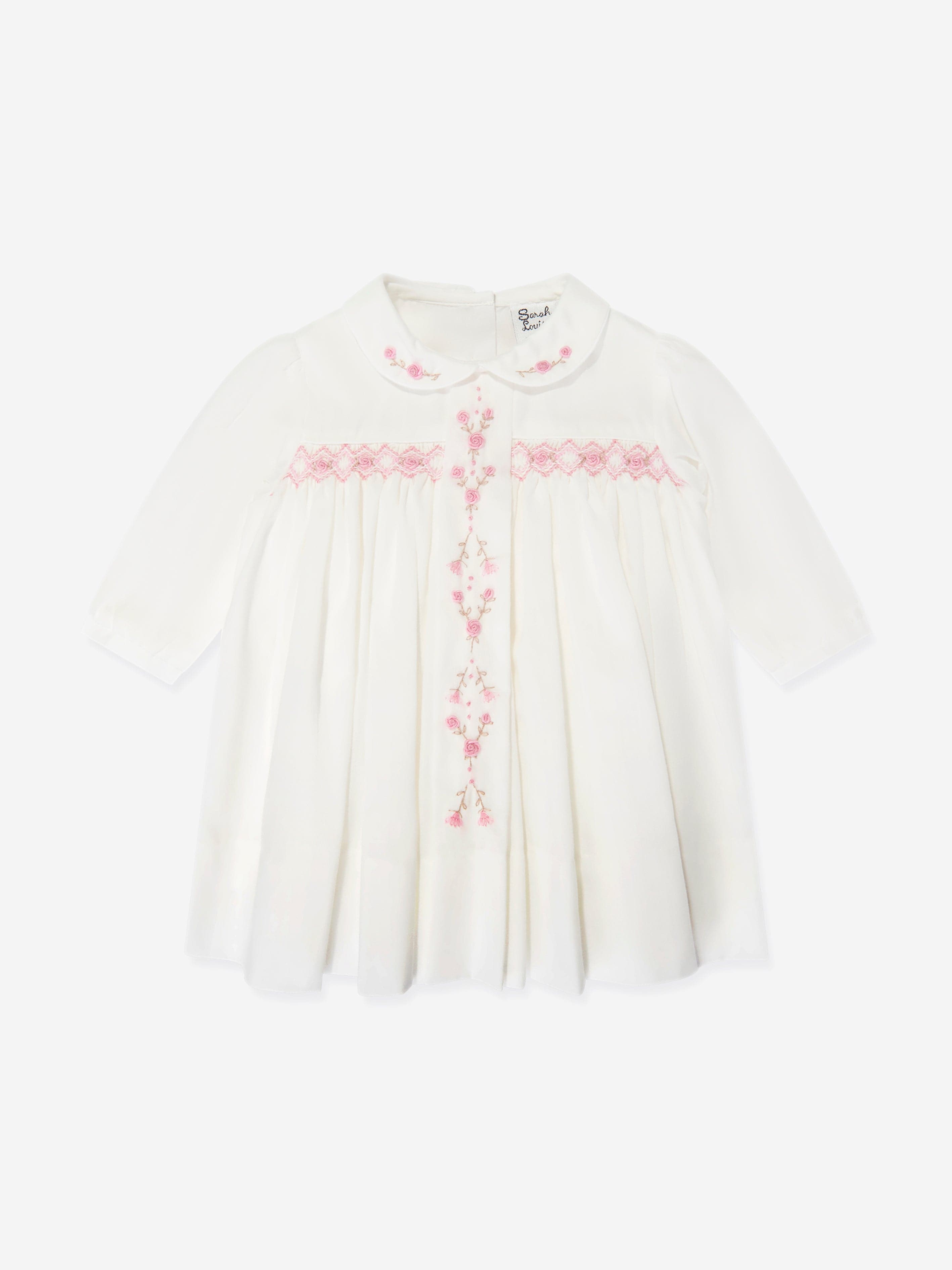Baby Girls Smocked Rose Bud Dress in Ivory