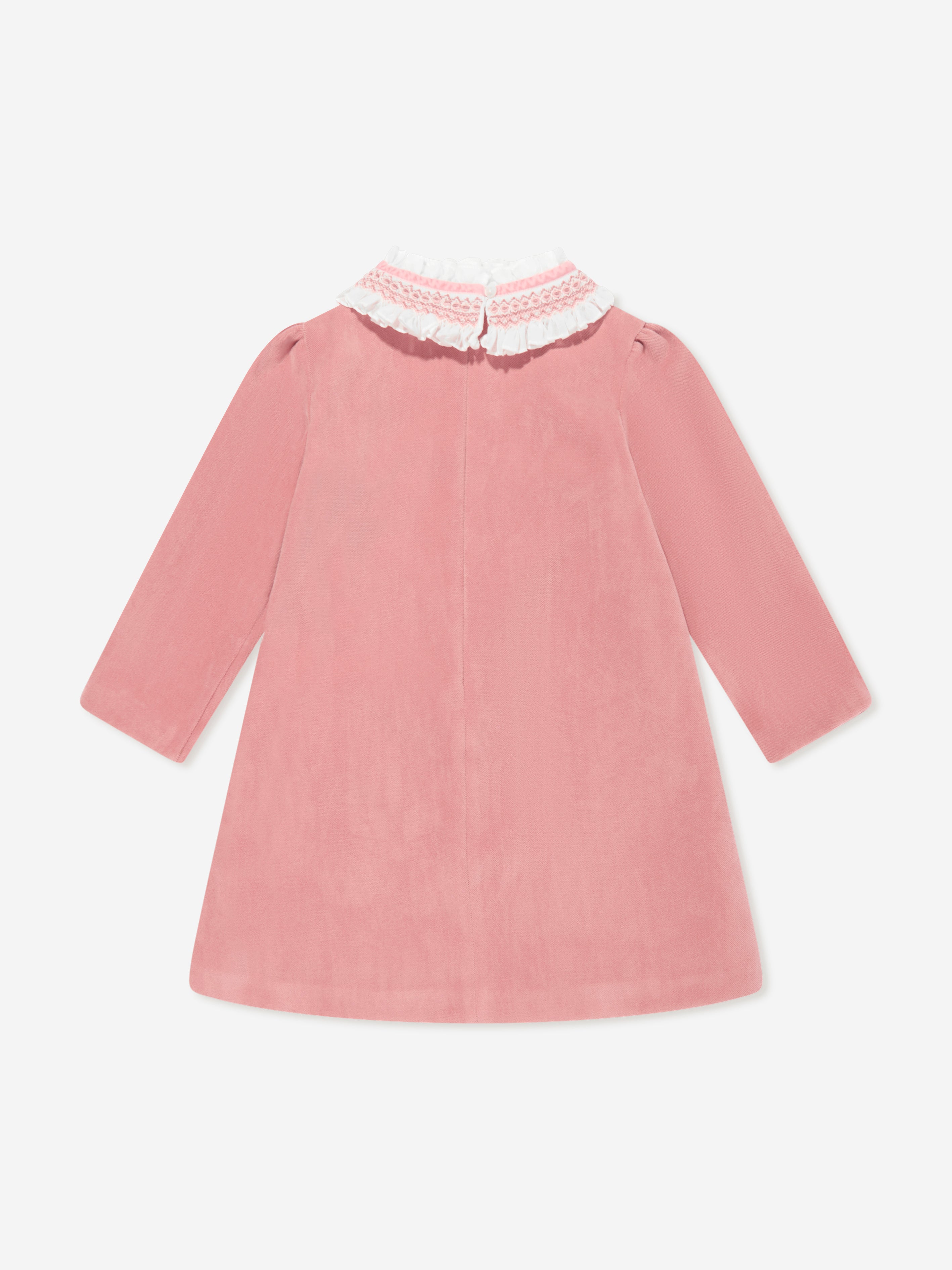 Girls Velvet Smocked Dress in Pink