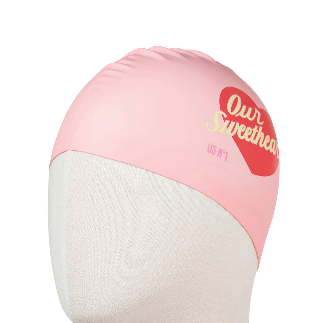 Adult Pink Heart Silicone Swim Cap