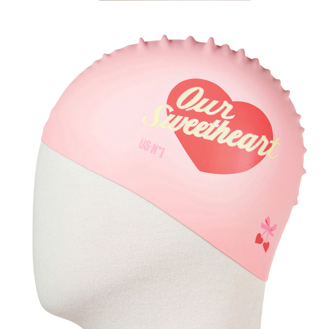 Adult Pink Heart Silicone Swim Cap