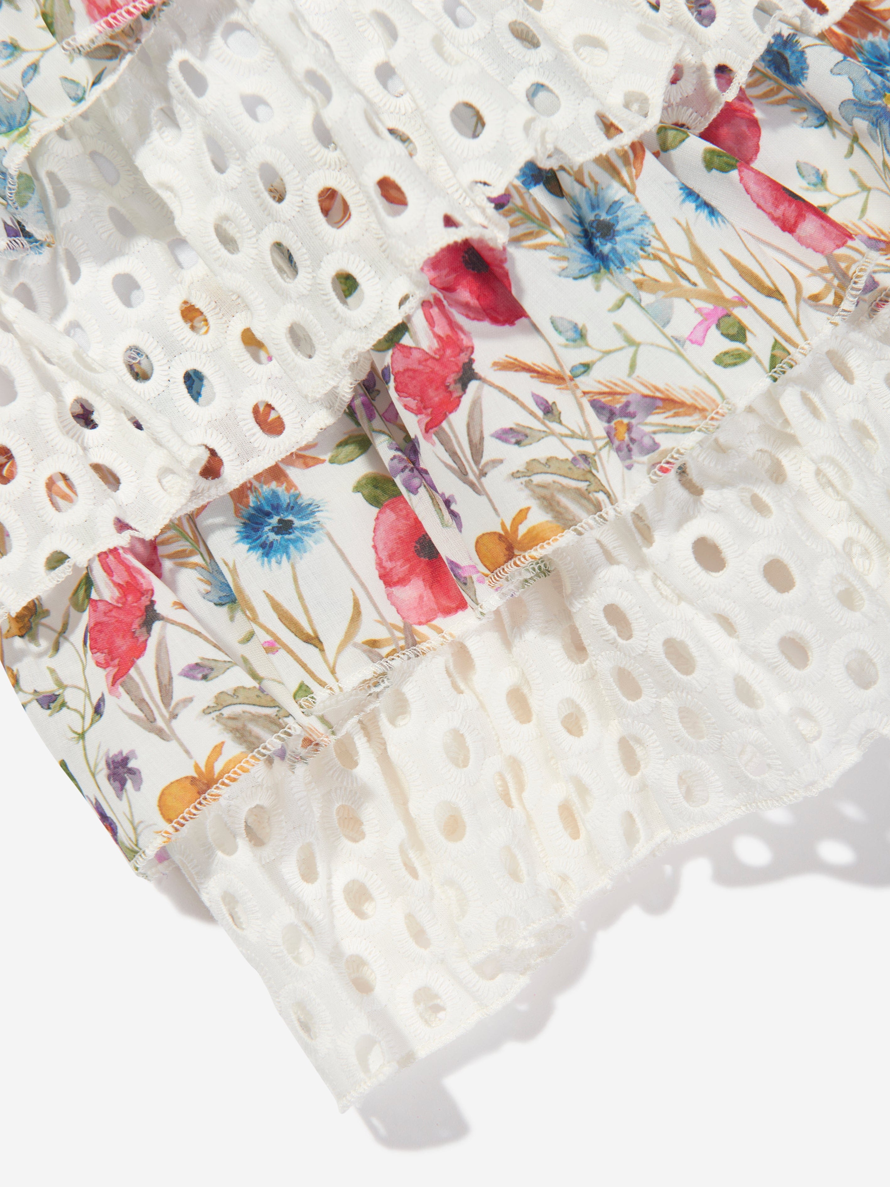 Selini Action Girls Floral Broderie Anglaise Dress in White