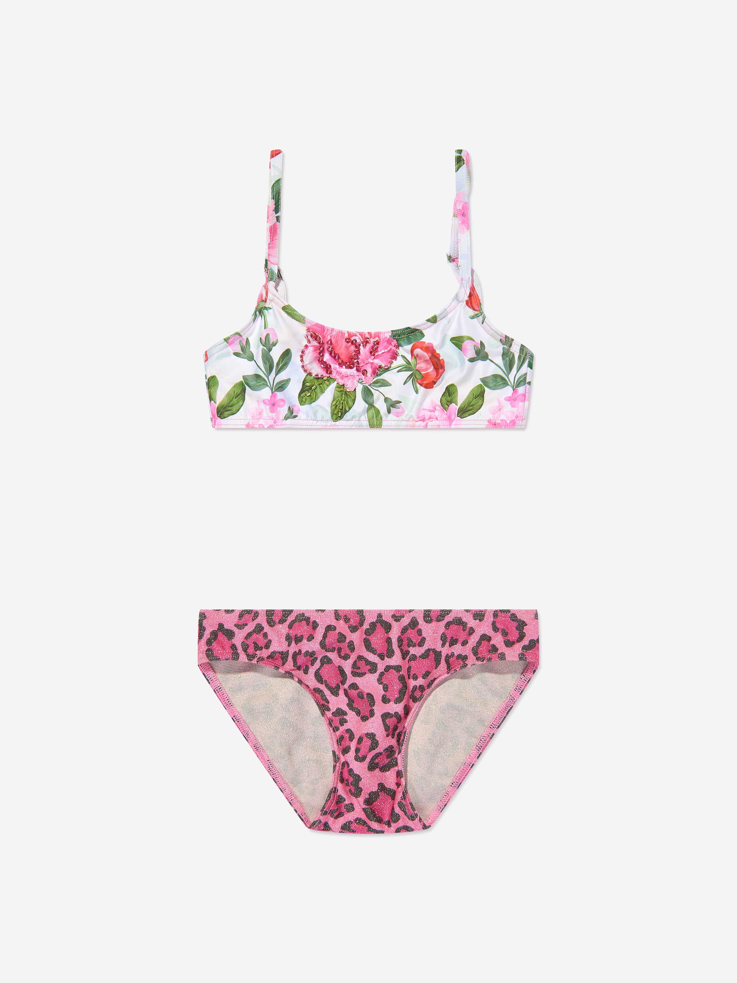 Selini Action Girls Leopard And Floral Bikini in Pink
