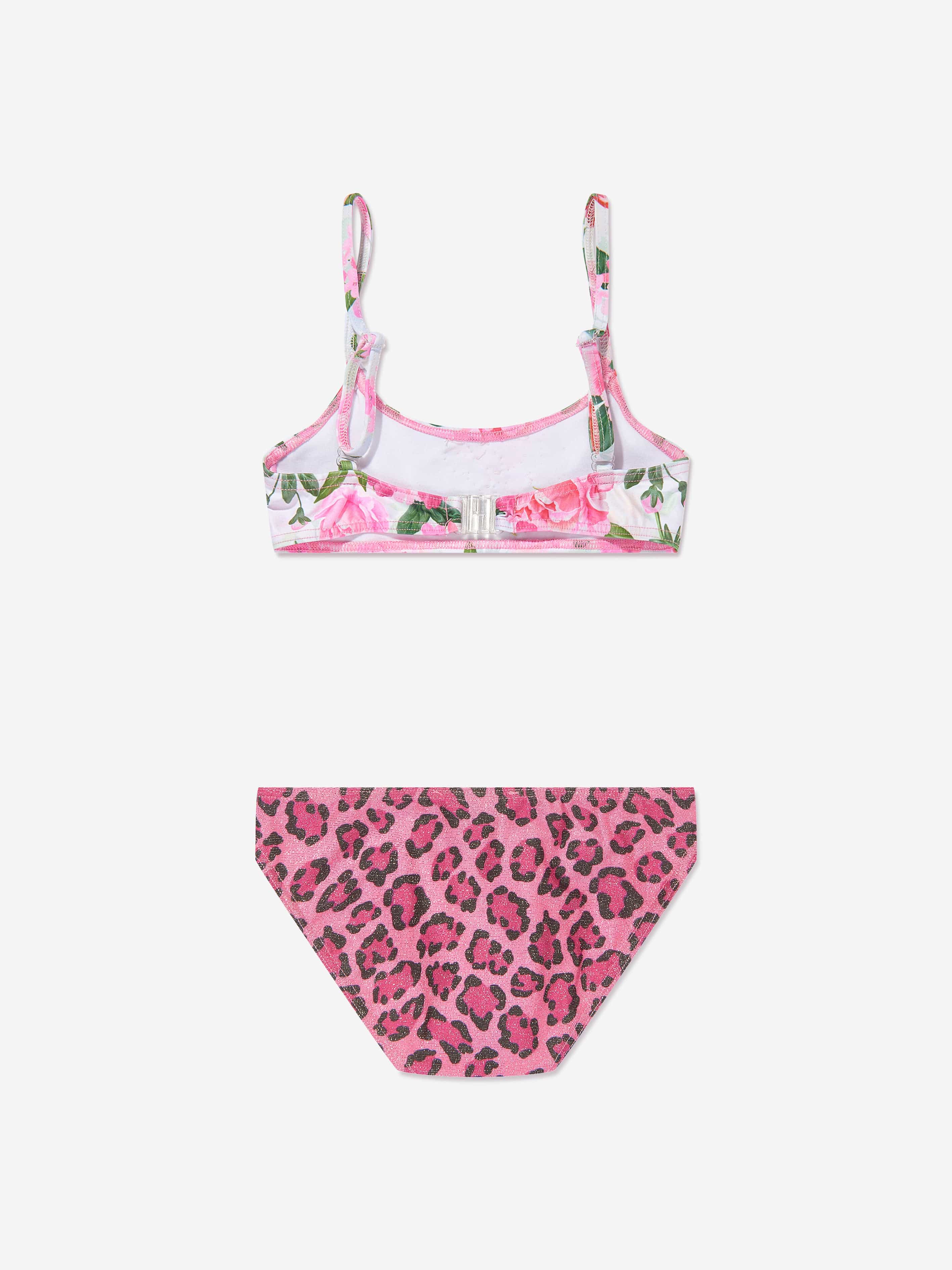 Selini Action Girls Leopard And Floral Bikini in Pink