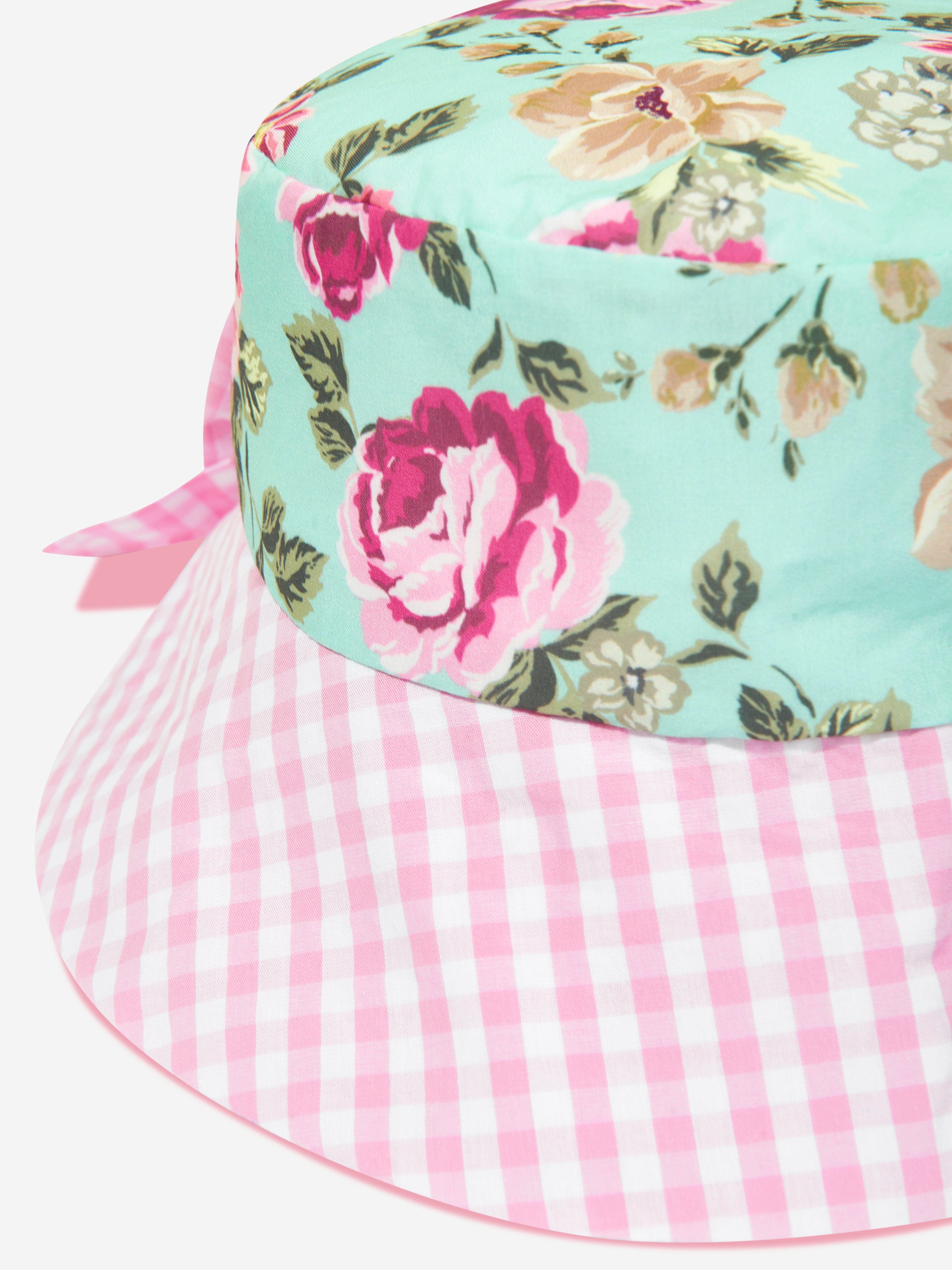 Selini Action Girls Floral And Check Bucket Hat in Multicolour