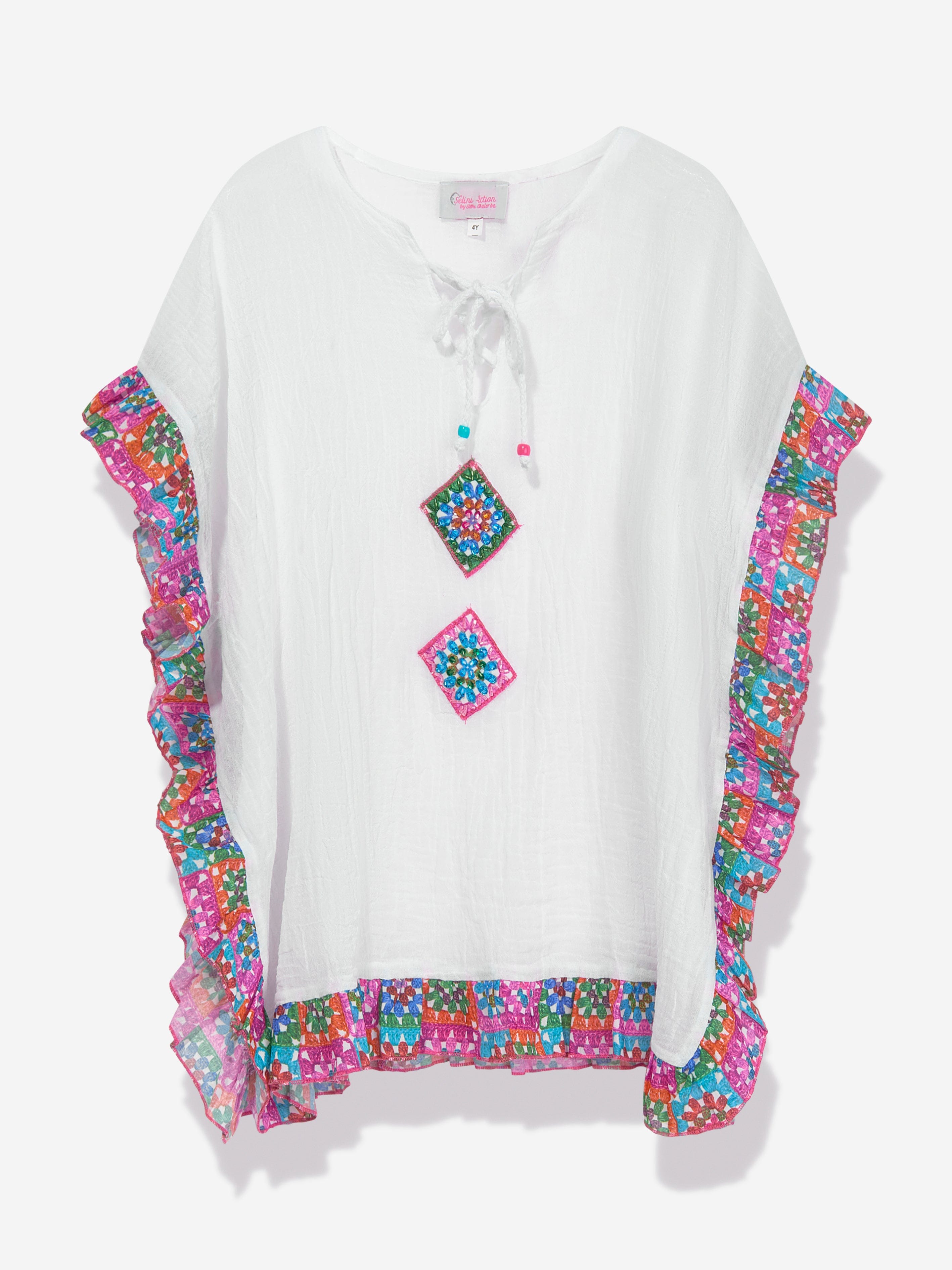 Selini Action Girls Cotton Kaftan in White