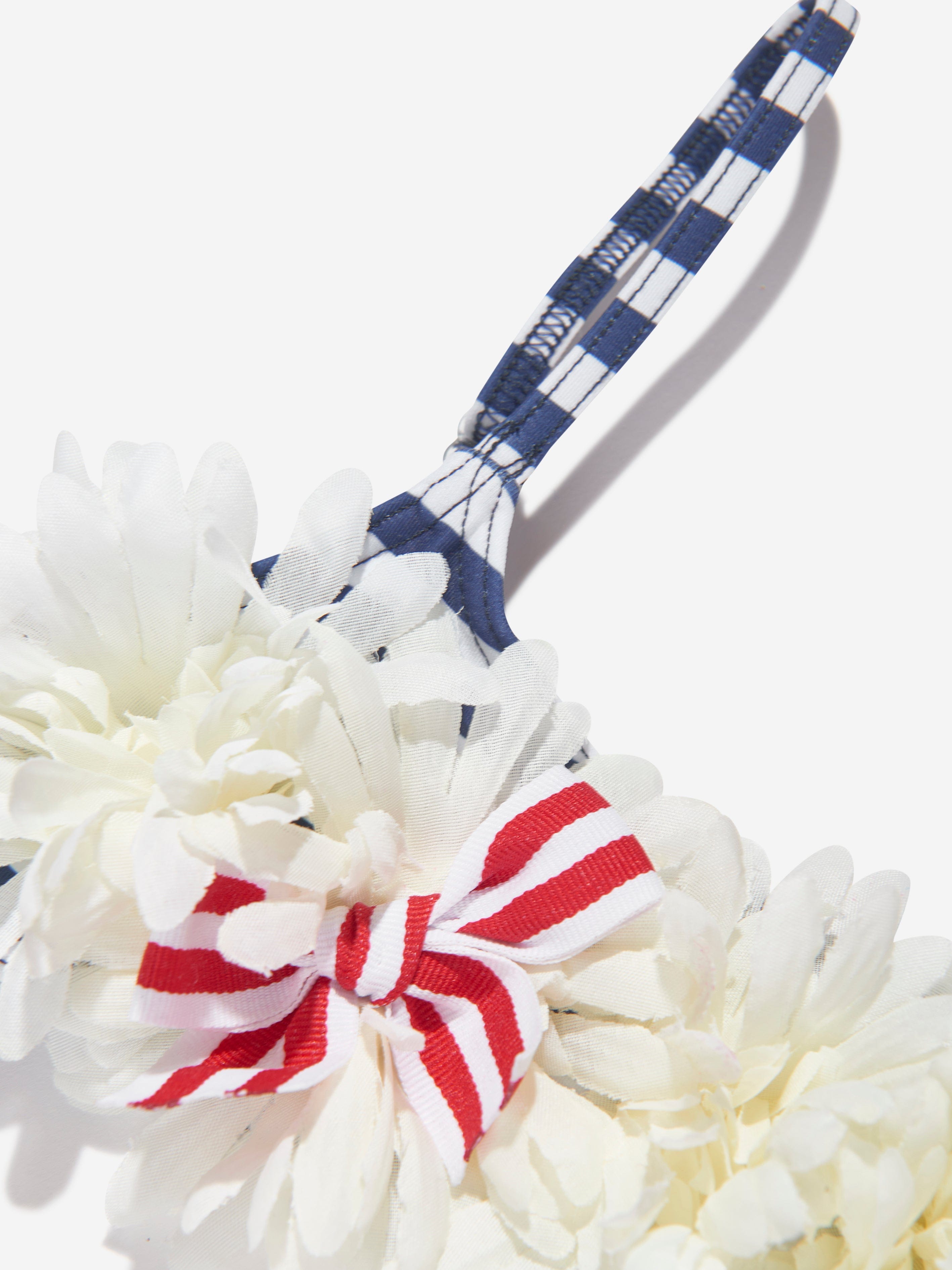 Selini Action Girls Striped Flower Bikini in Blue