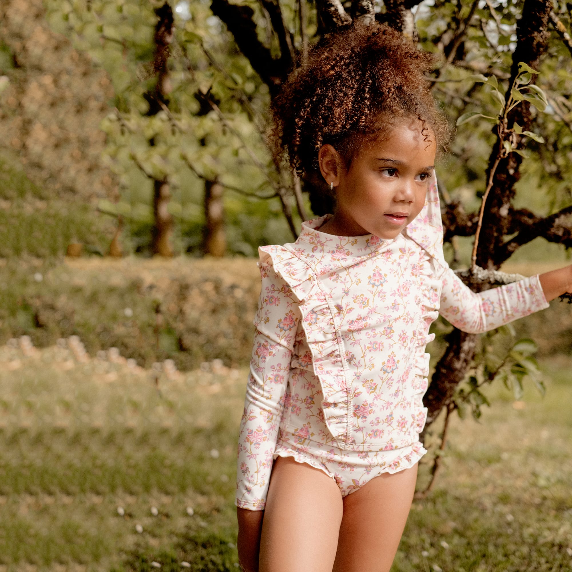 Girls Pink Floral Swimsuit