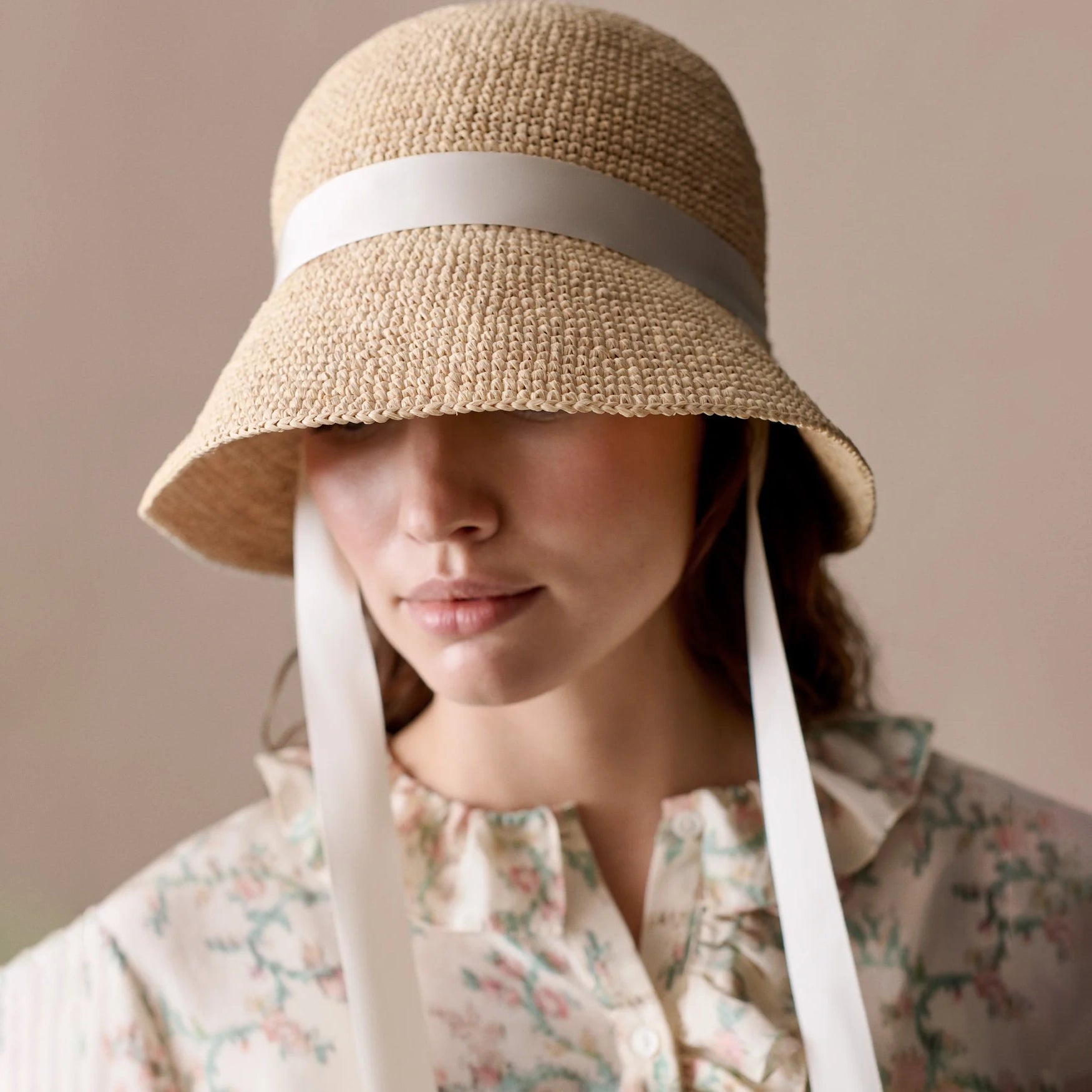 Women Beige Raffia Sun Hat