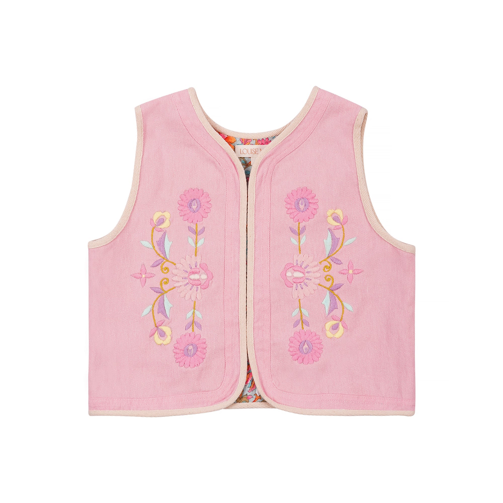 Girls Pink Embroidered Reversible Gilet