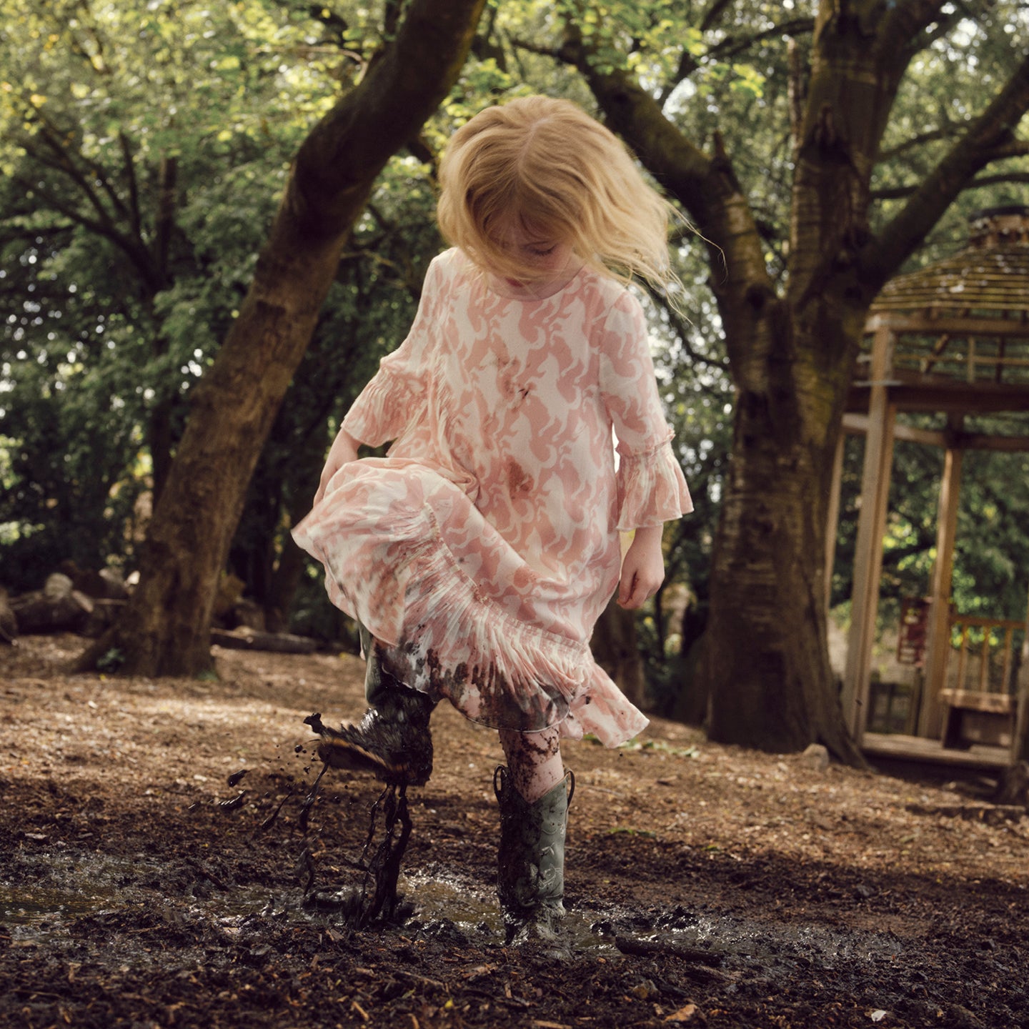 Girls Pink Printed Dress