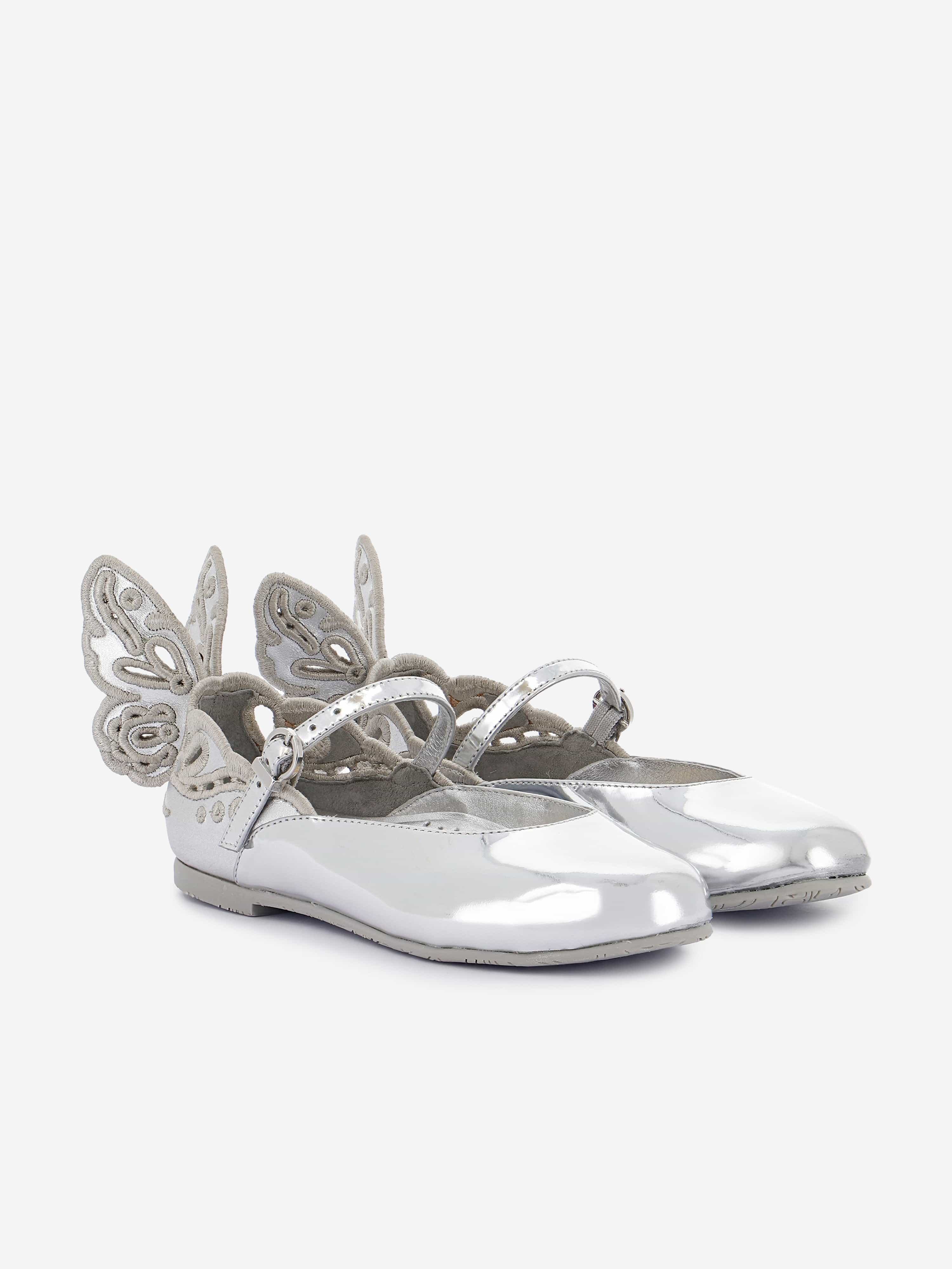Sophia Webster Girls Chiara Broderie Flat in Silver