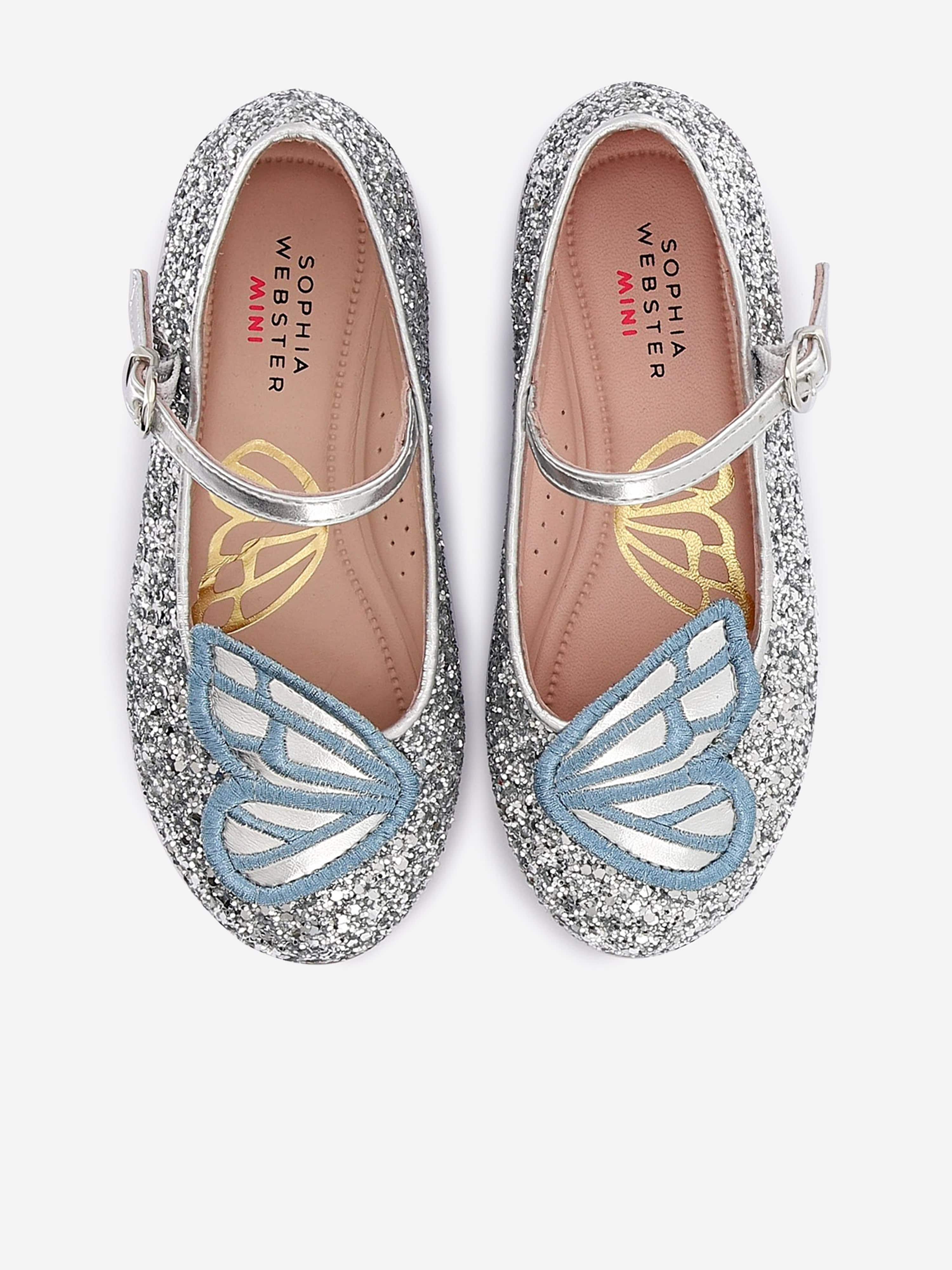 Sophia Webster Girls Butterfly Embroidery Flat in Blue