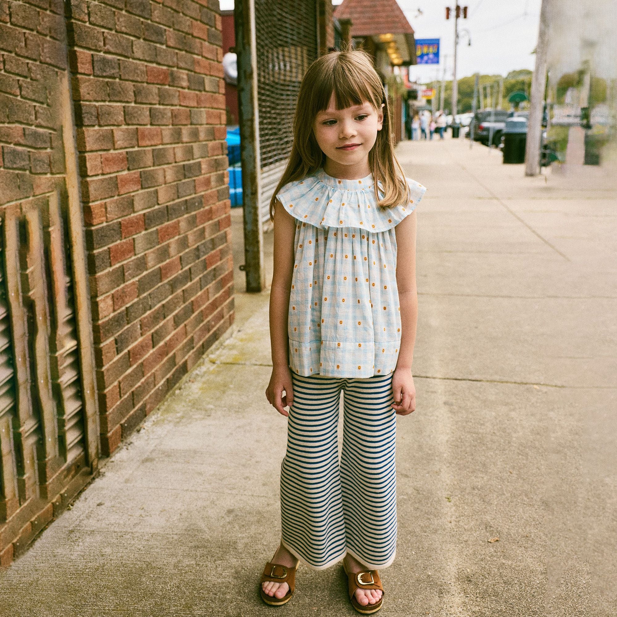 Girls Light Blue Floral Cotton Top