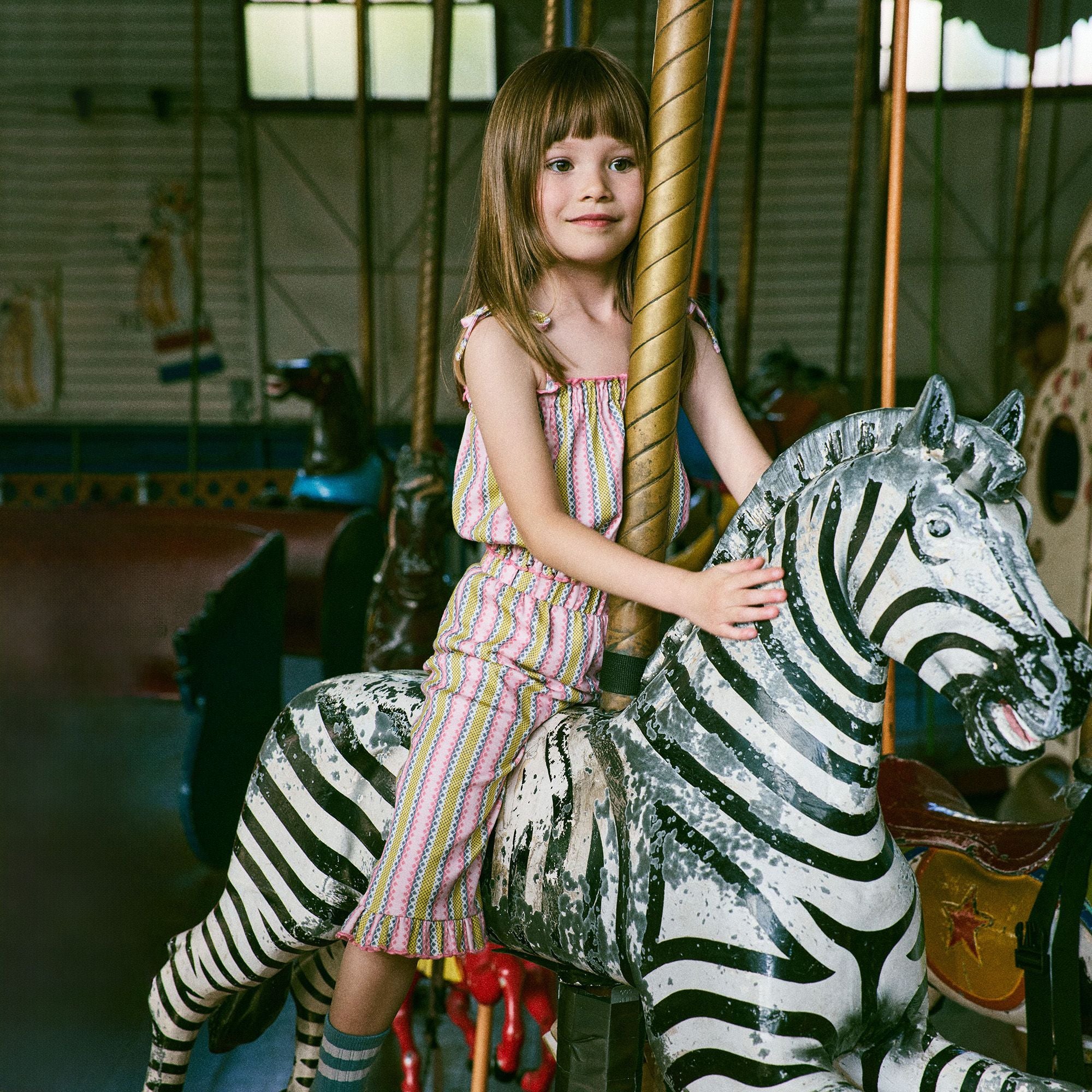 Girls Multicolor Stripes Cotton Trousers