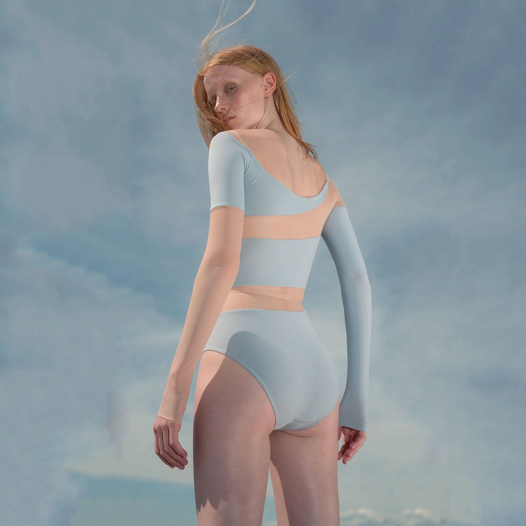 Women Sky Blue "SPELLBOUND" Long Sleeves Ballet Onesies(232LE21VJ/sky blue)