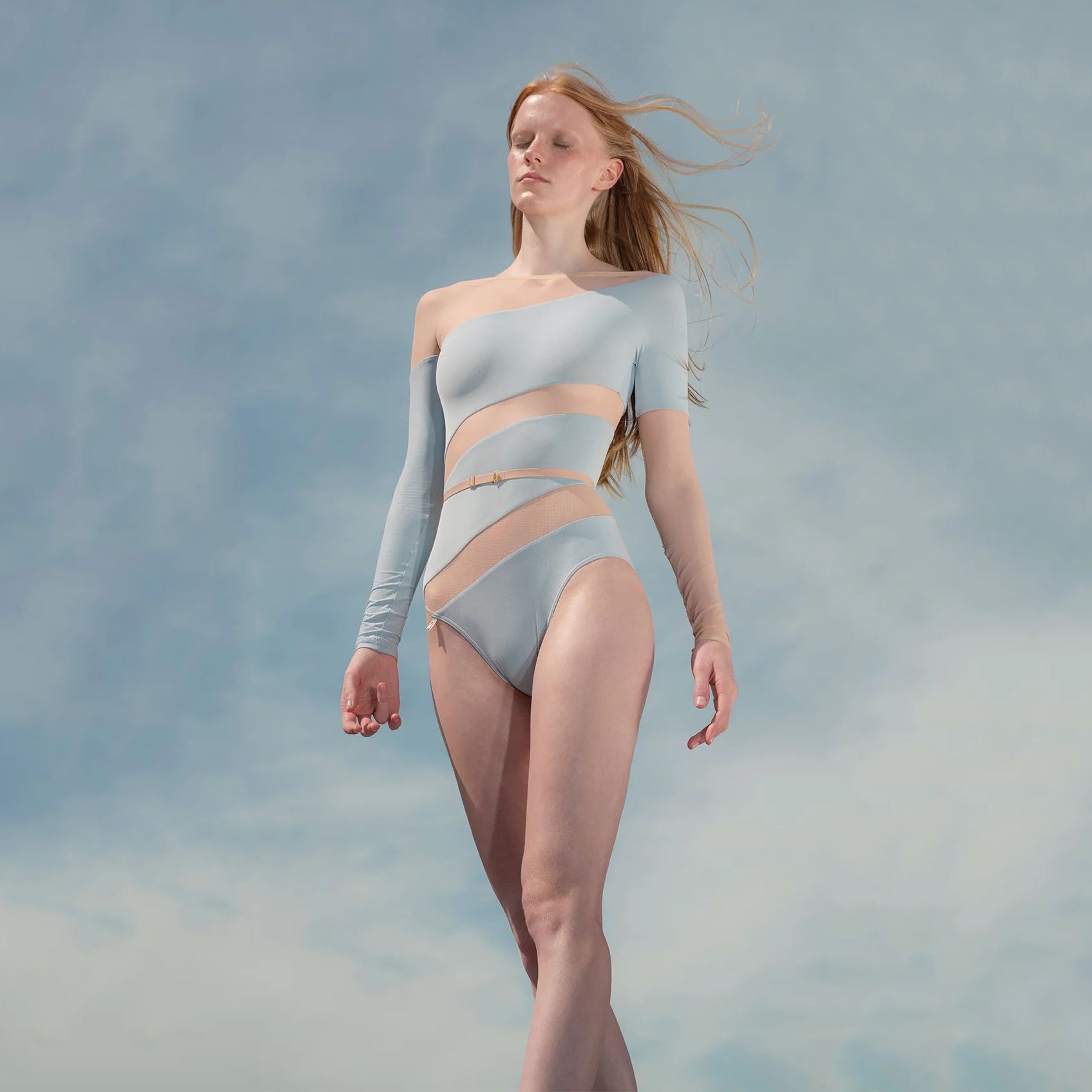 Women Sky Blue "SPELLBOUND" Long Sleeves Ballet Onesies(232LE21VJ/sky blue)