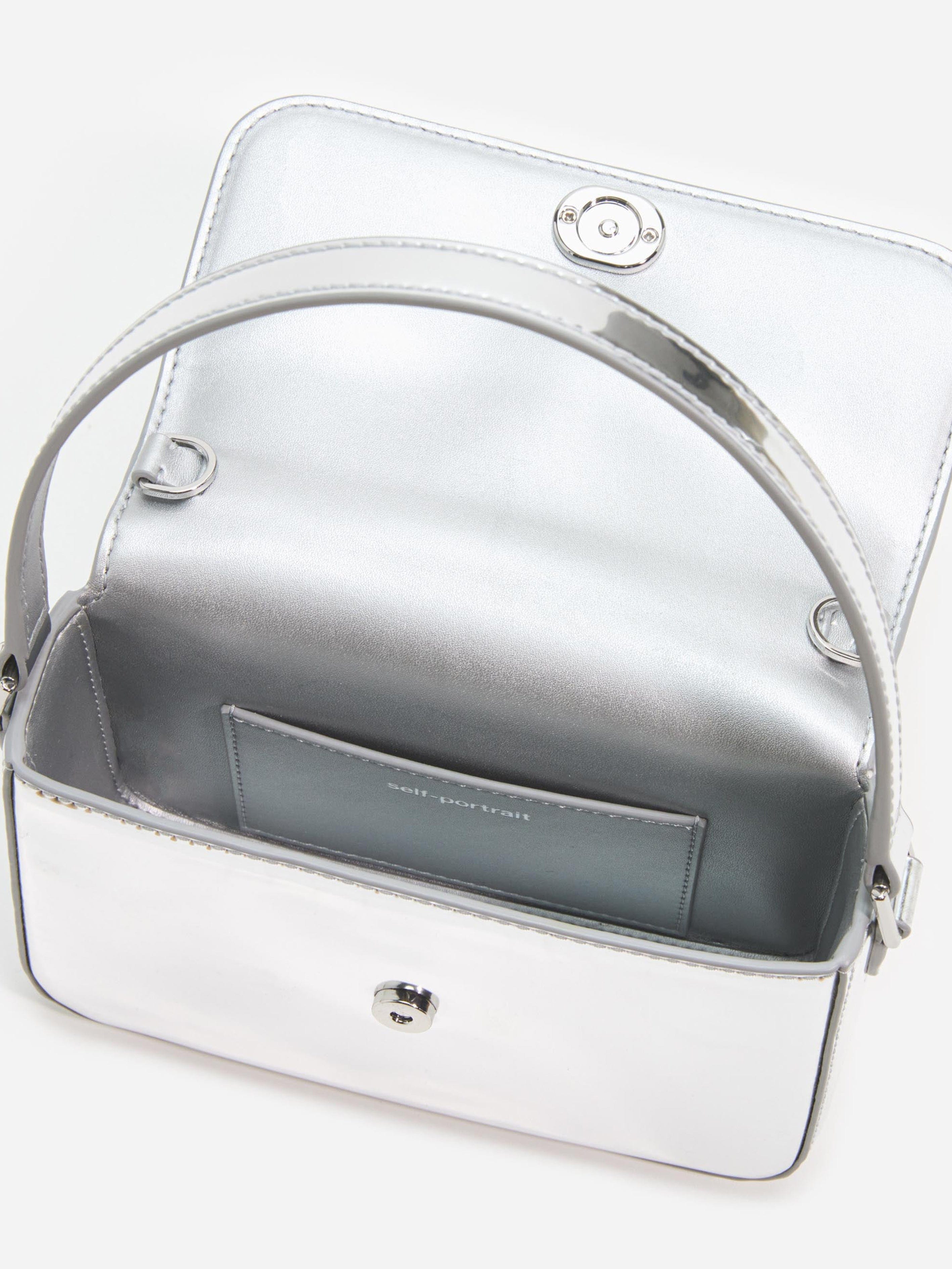 Self Portrait Girls Leather Micro Bag in Silver (14cm)
