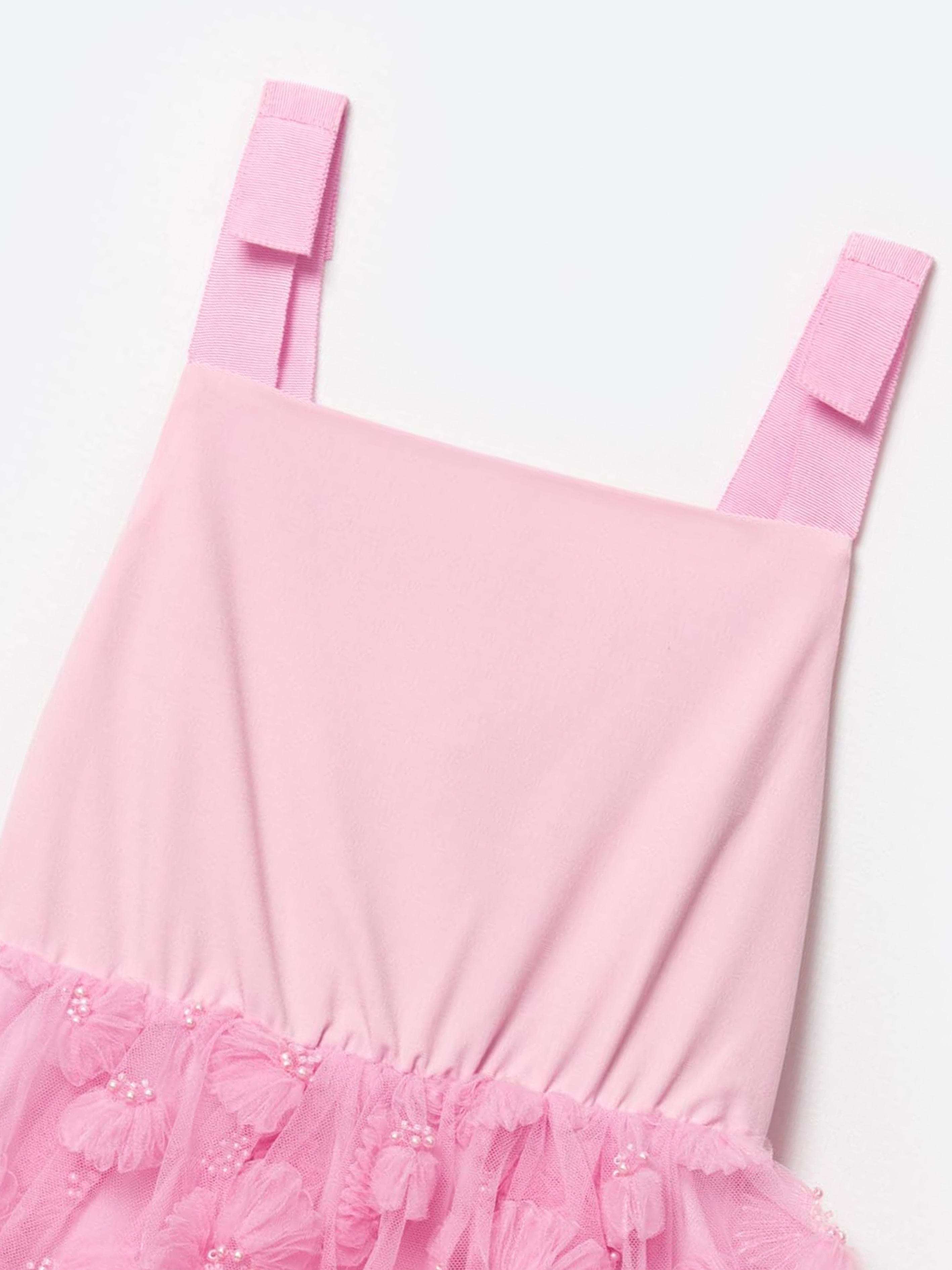 Self Portrait Girls Jersey and Tulle Dress in Pink