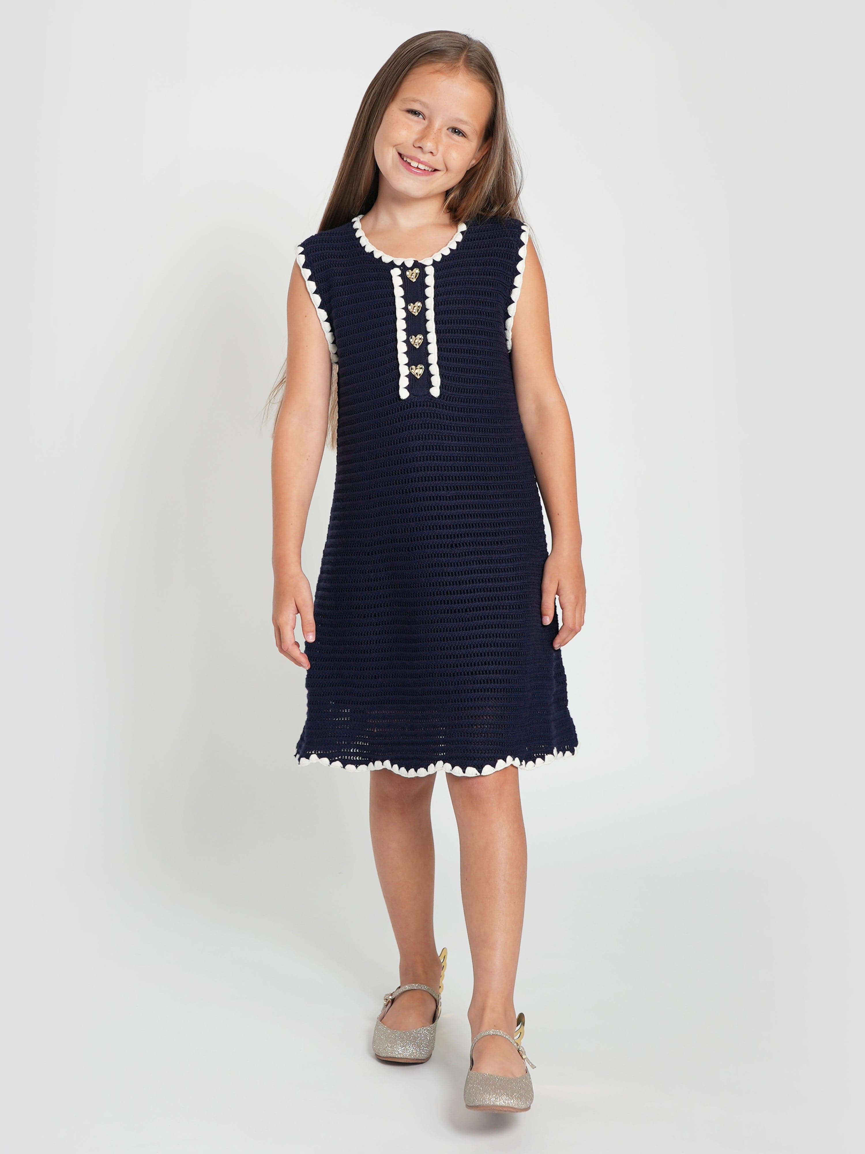 self portrait crochet mini dress Self Portrait Girls Crochet Mini Dress in Navy