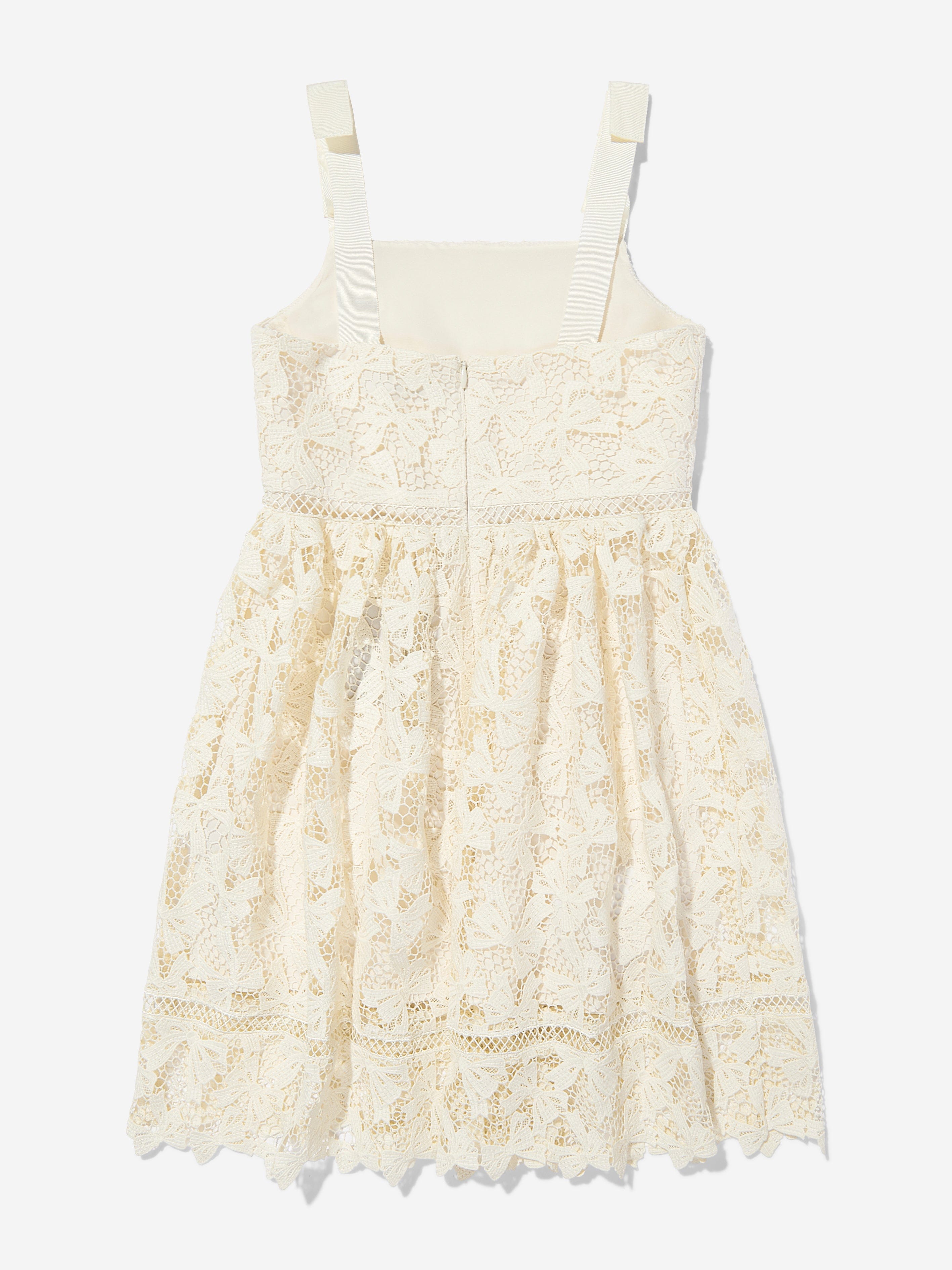 Girls Bow Lace Dress in White