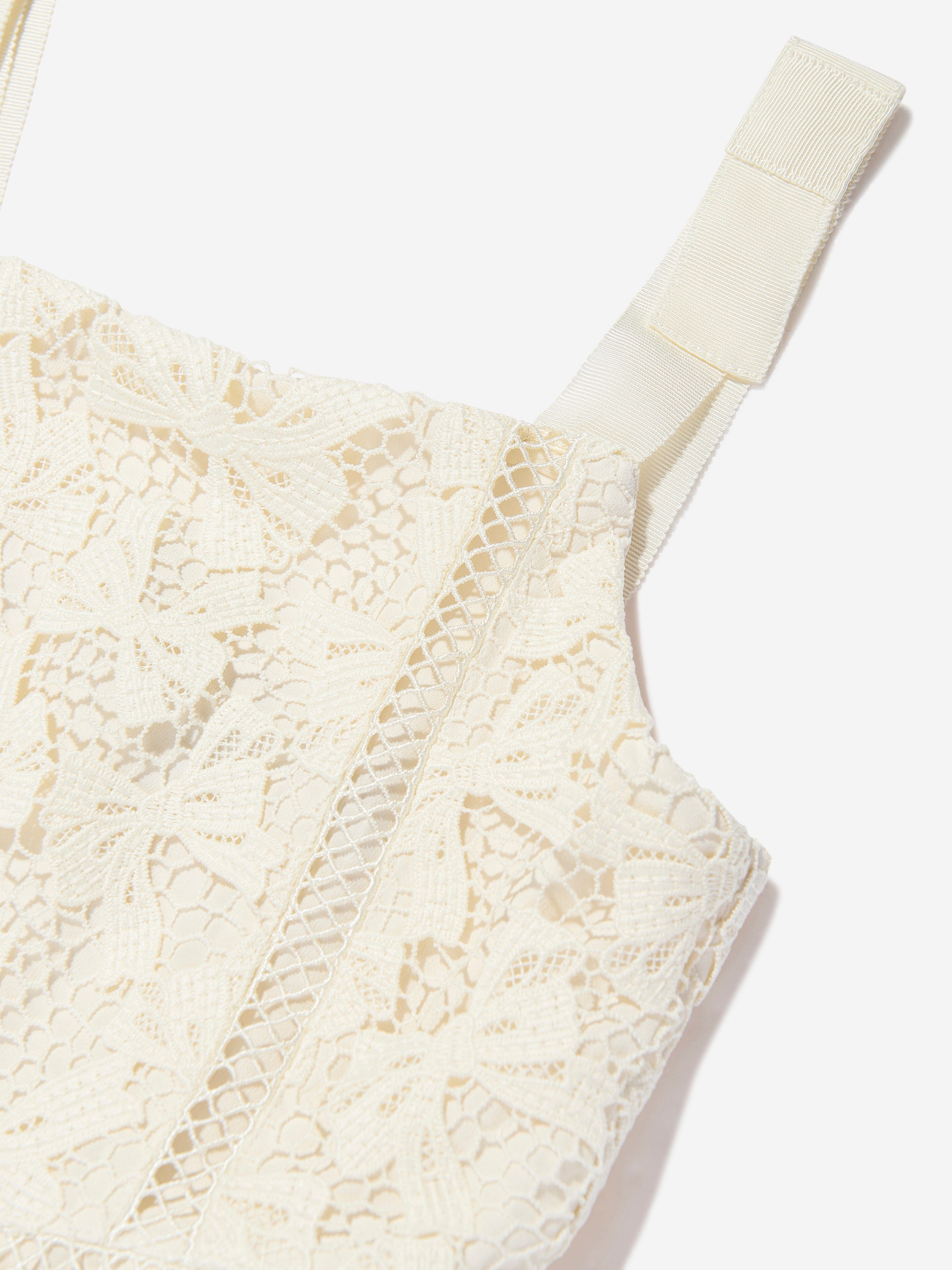 Girls Bow Lace Dress in White