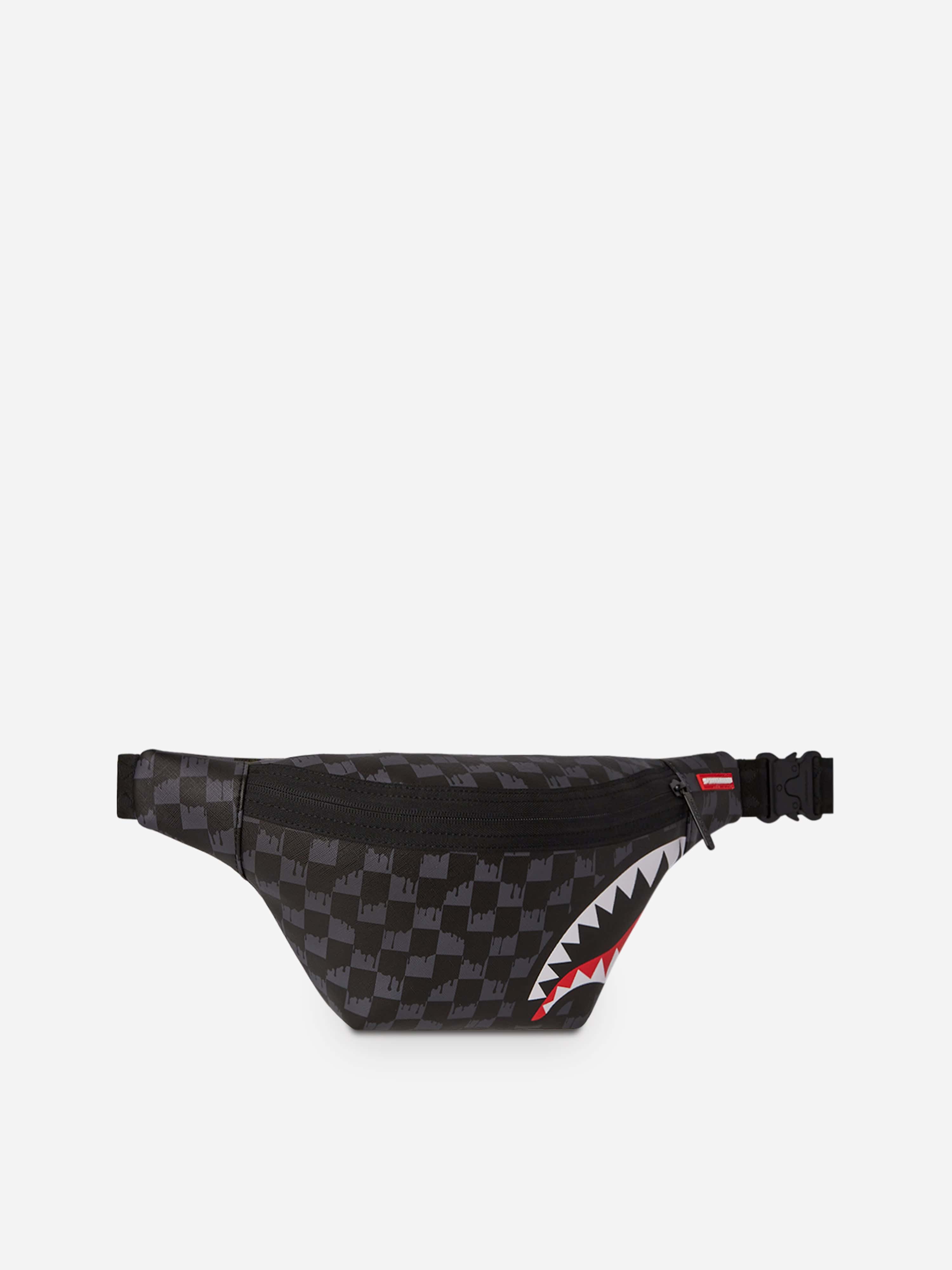 Sprayground Kids Drip Check Shark Belt Bag in Black (23cm)