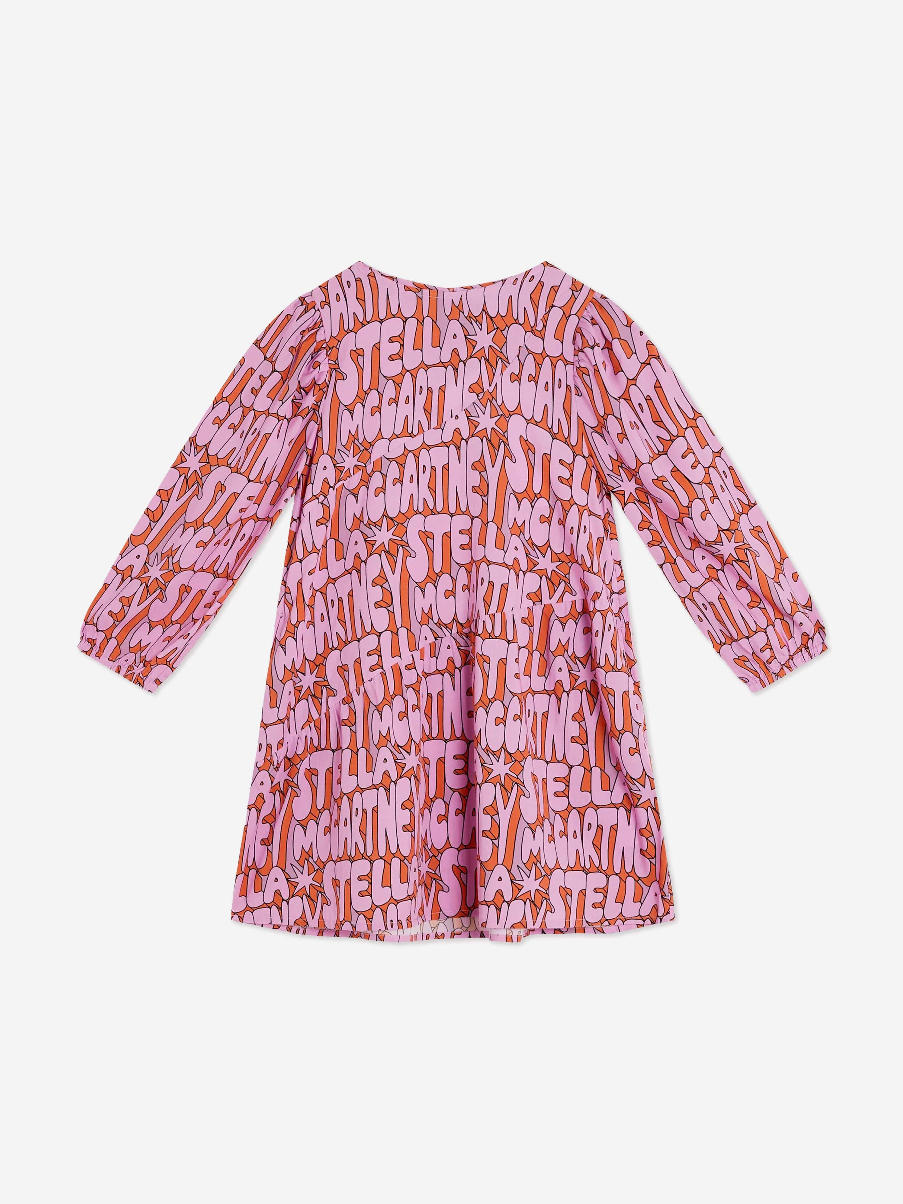Stella McCartney Girls Woven Logo Dress in Pink